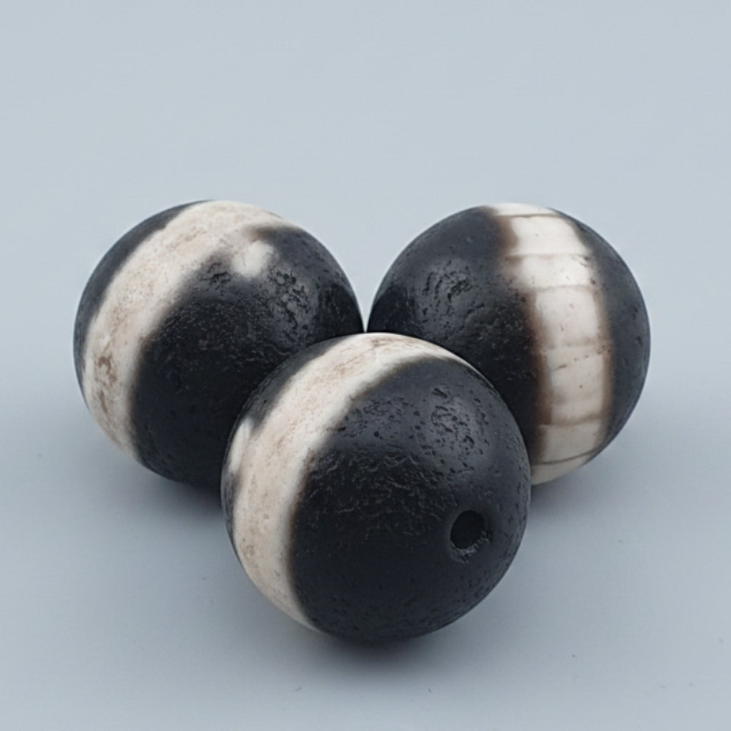 Lot de 3 amulettes Dzi en agate Suliemani à 1 ligne, tibétaines de l'Himalaya, vintage