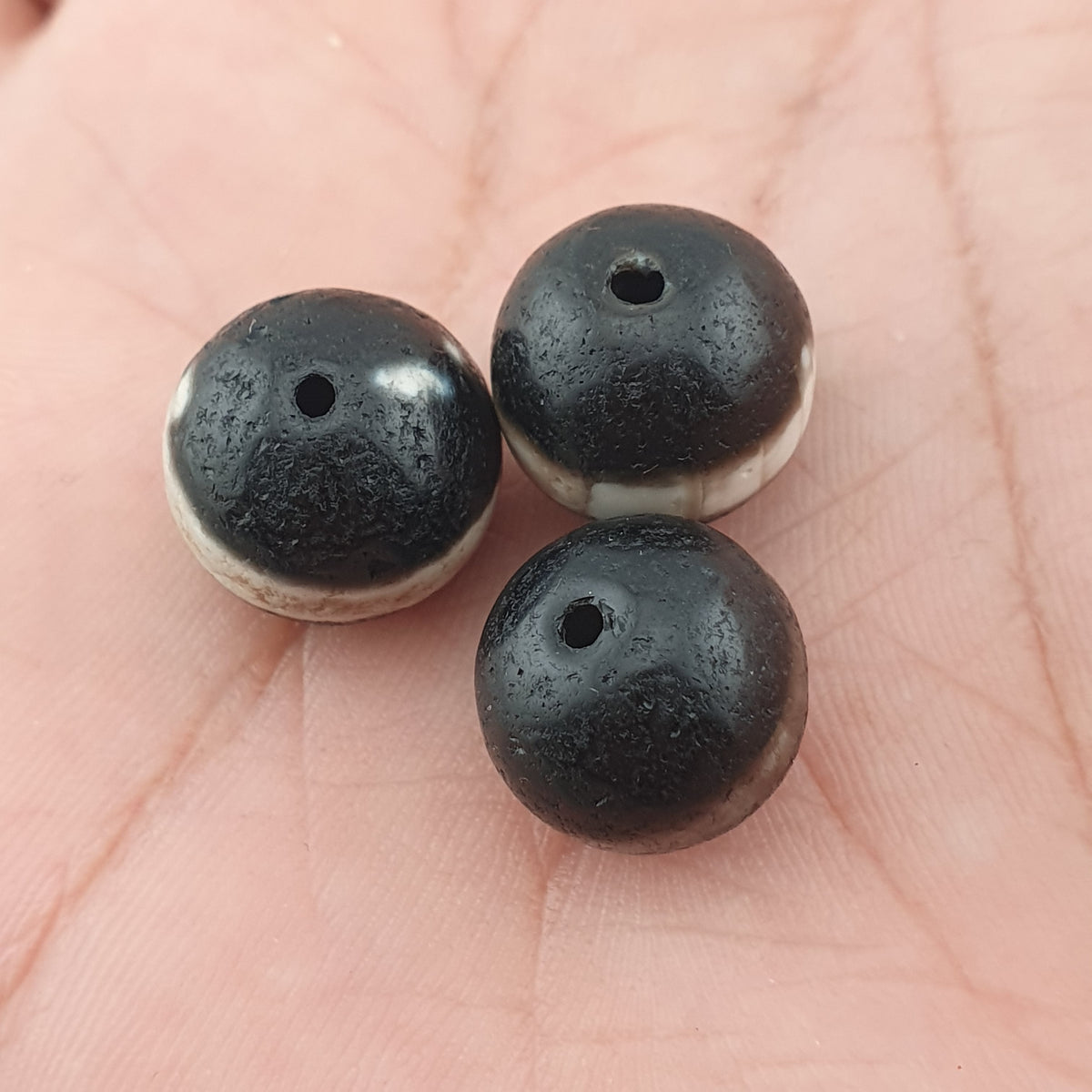 Lot de 3 amulettes Dzi en agate Suliemani à 1 ligne, tibétaines de l'Himalaya, vintage