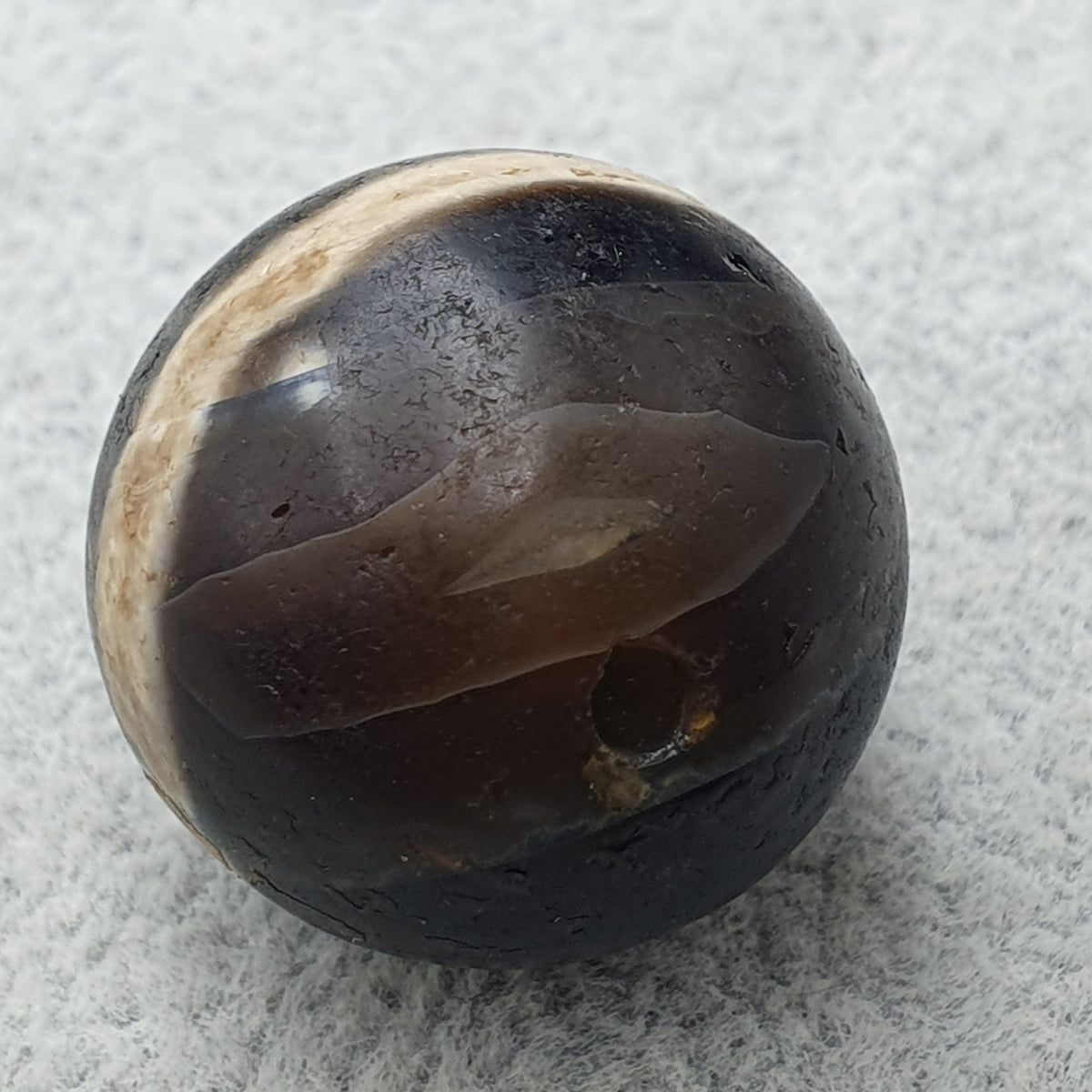 Perle Dzi œil de Suliemani à 1 ligne en agate, amulette tibétaine de l'Himalaya, ancienne