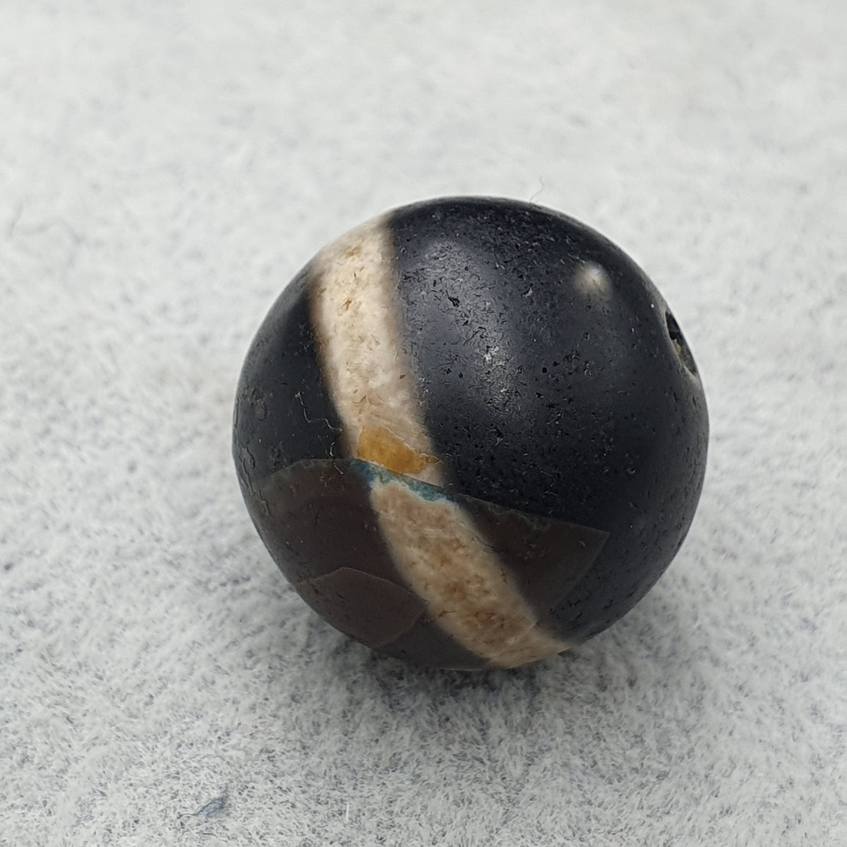 Perle Dzi œil de Suliemani à 1 ligne en agate, amulette tibétaine de l'Himalaya, ancienne