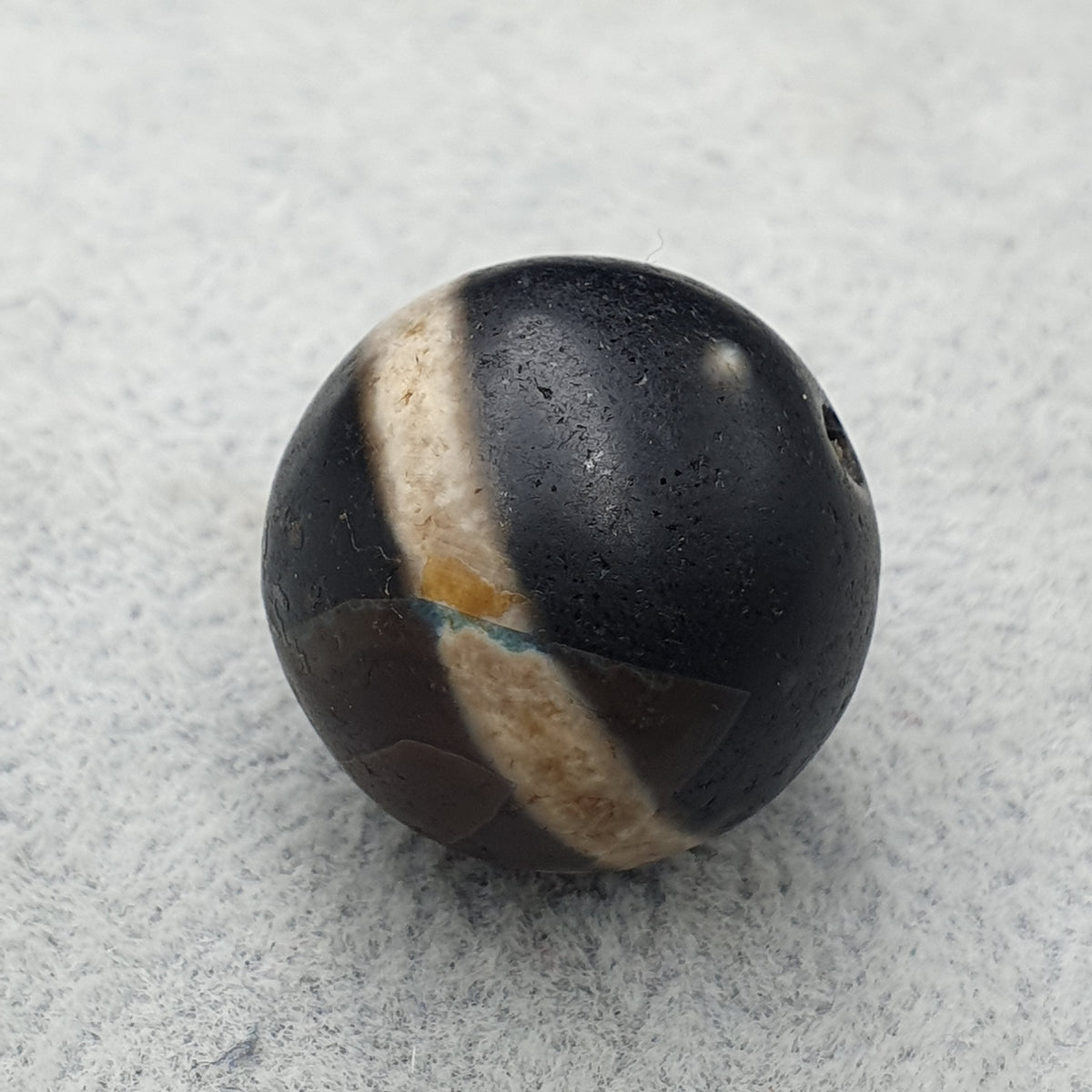 Perle Dzi œil de Suliemani à 1 ligne en agate, amulette tibétaine de l'Himalaya, ancienne