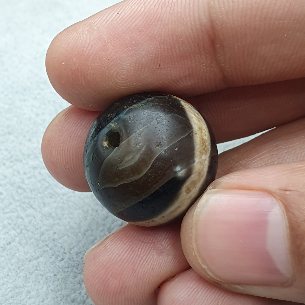 Perle Dzi œil de Suliemani à 1 ligne en agate, amulette tibétaine de l'Himalaya, ancienne