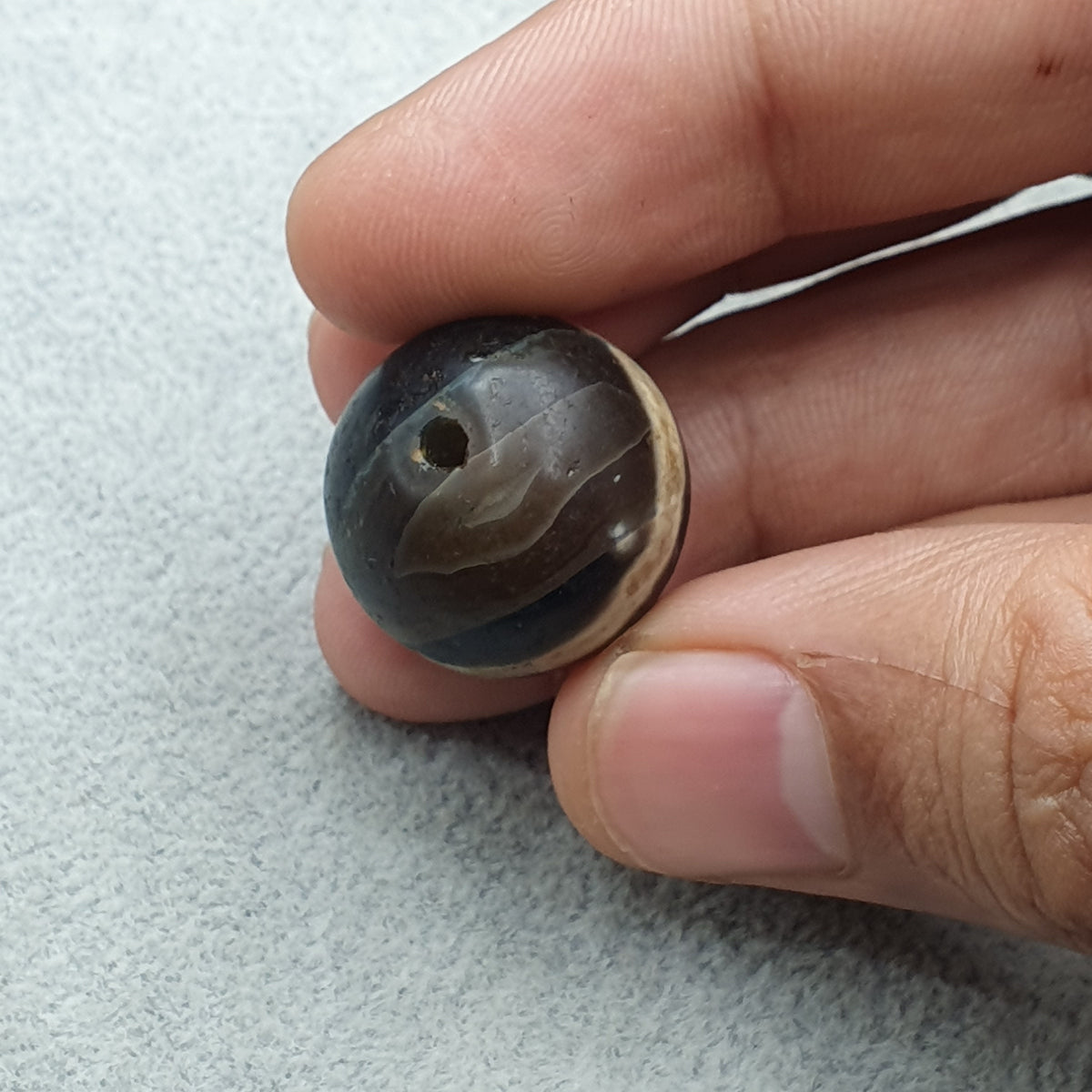 Perle Dzi œil de Suliemani à 1 ligne en agate, amulette tibétaine de l'Himalaya, ancienne