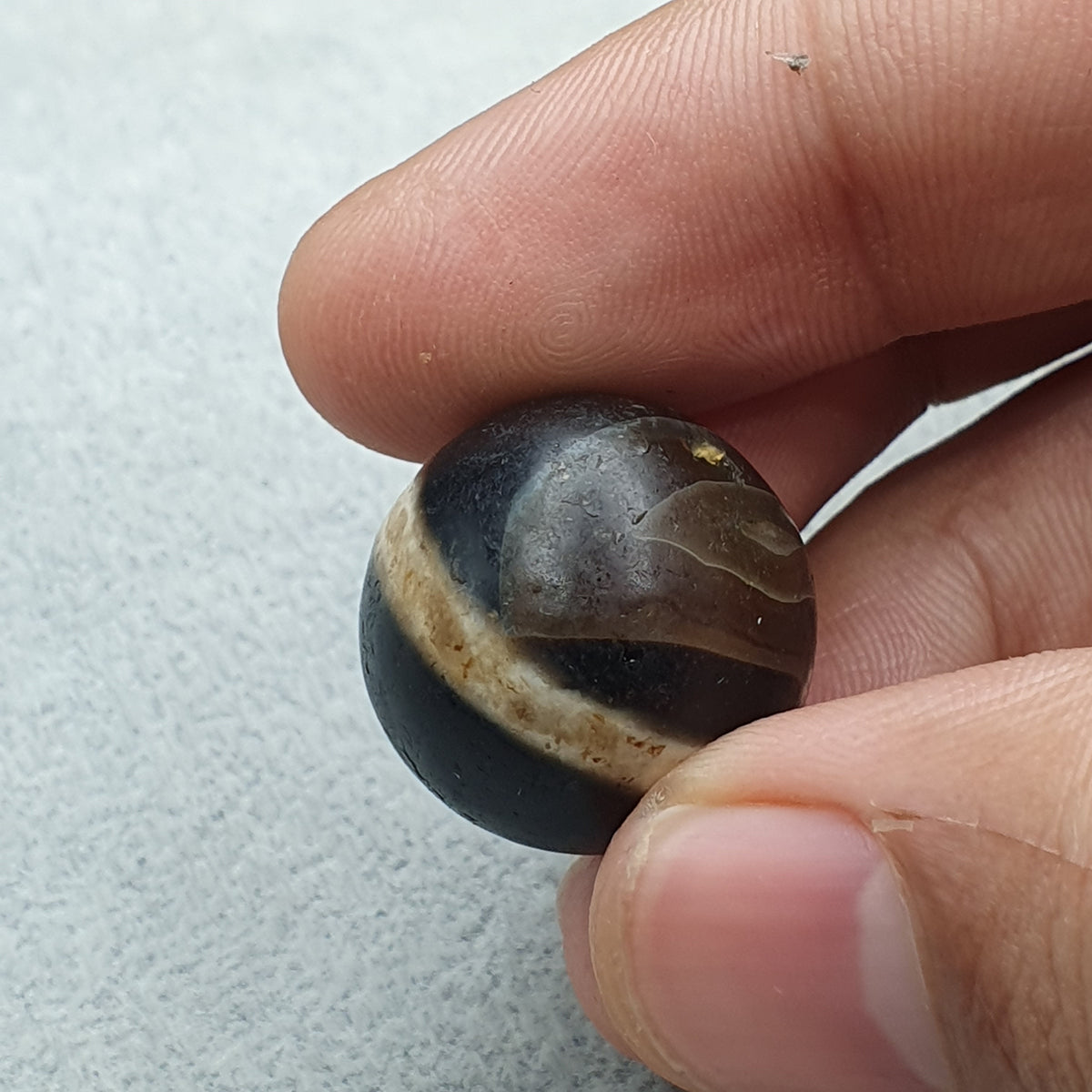 Perle Dzi œil de Suliemani à 1 ligne en agate, amulette tibétaine de l'Himalaya, ancienne