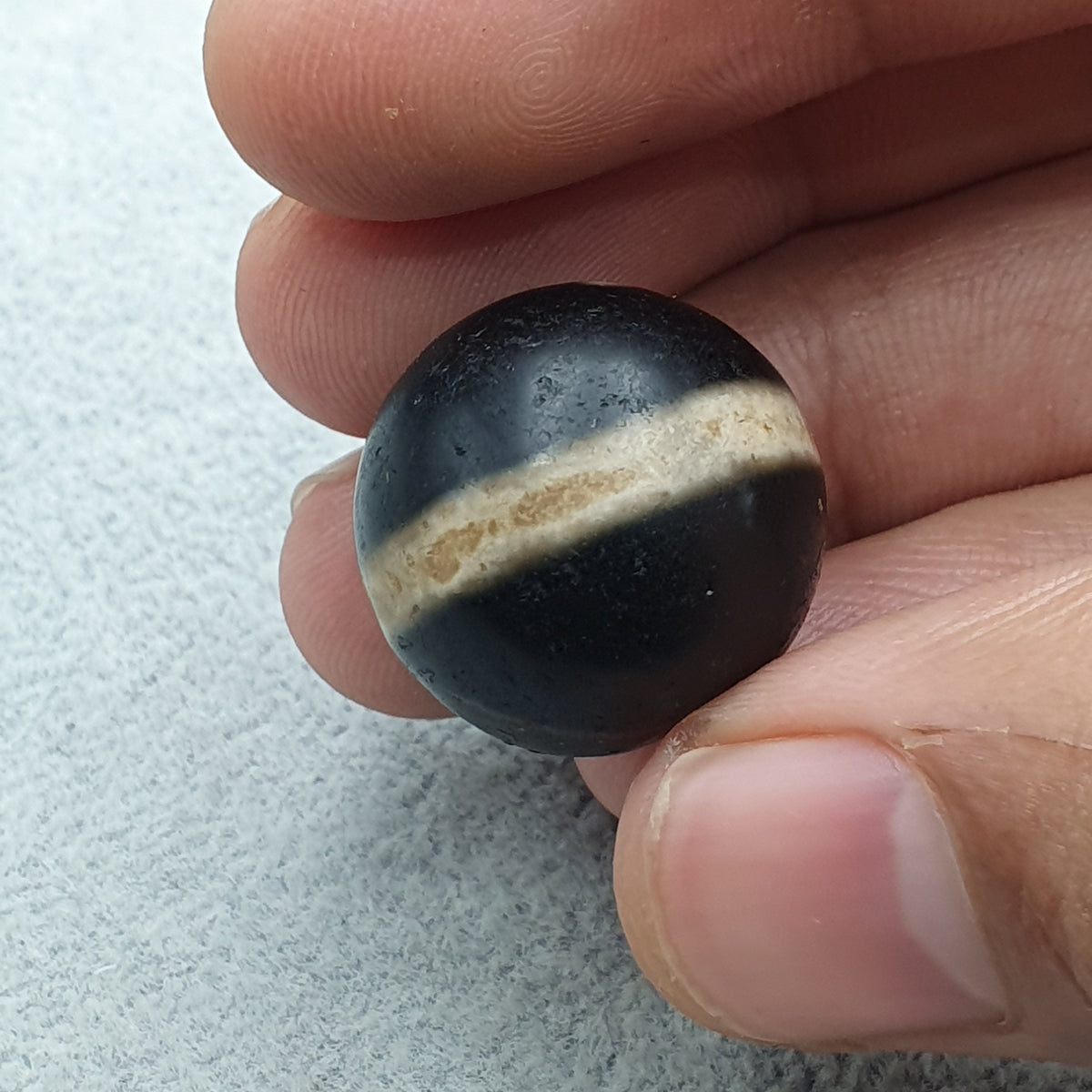 Perle Dzi œil de Suliemani à 1 ligne en agate, amulette tibétaine de l'Himalaya, ancienne