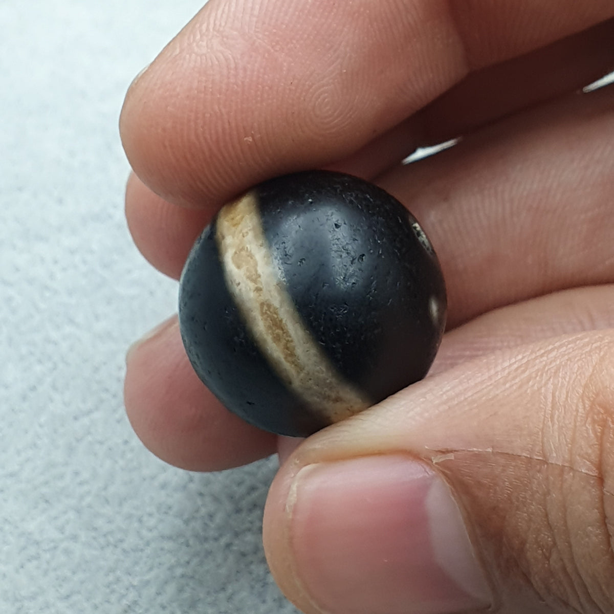 Perle Dzi œil de Suliemani à 1 ligne en agate, amulette tibétaine de l'Himalaya, ancienne