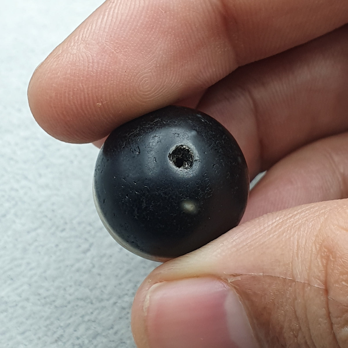Perle Dzi œil de Suliemani à 1 ligne en agate, amulette tibétaine de l'Himalaya, ancienne