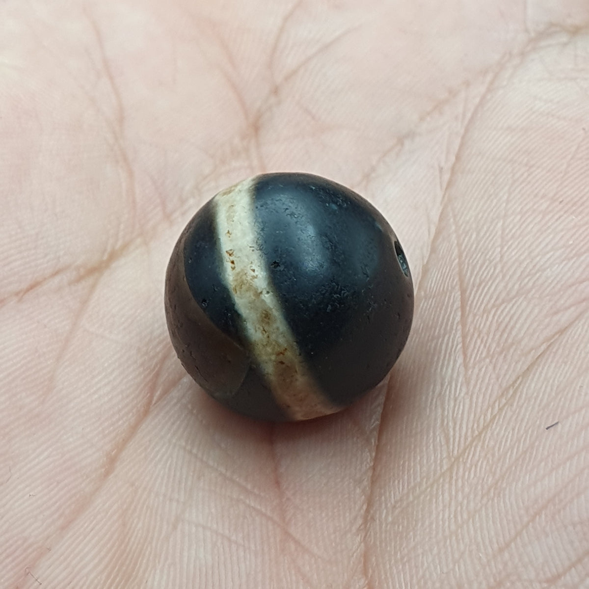 Perle Dzi œil de Suliemani à 1 ligne en agate, amulette tibétaine de l'Himalaya, ancienne