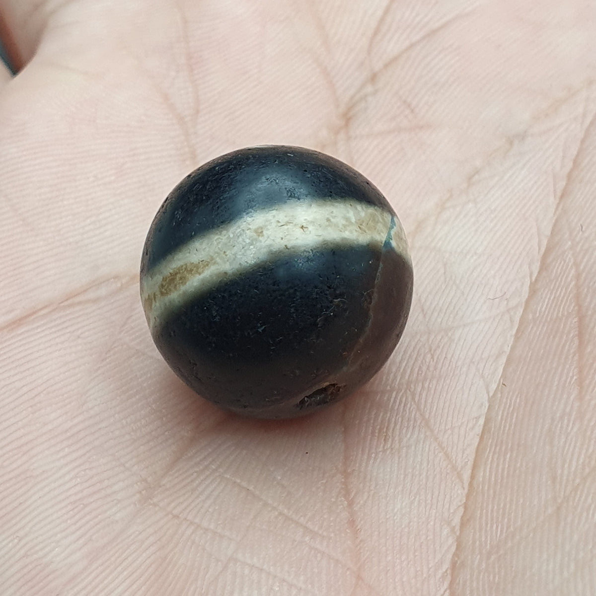 Perle Dzi œil de Suliemani à 1 ligne en agate, amulette tibétaine de l'Himalaya, ancienne