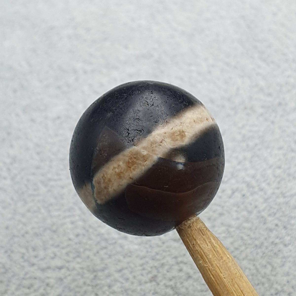 Perle Dzi œil de Suliemani à 1 ligne en agate, amulette tibétaine de l'Himalaya, ancienne