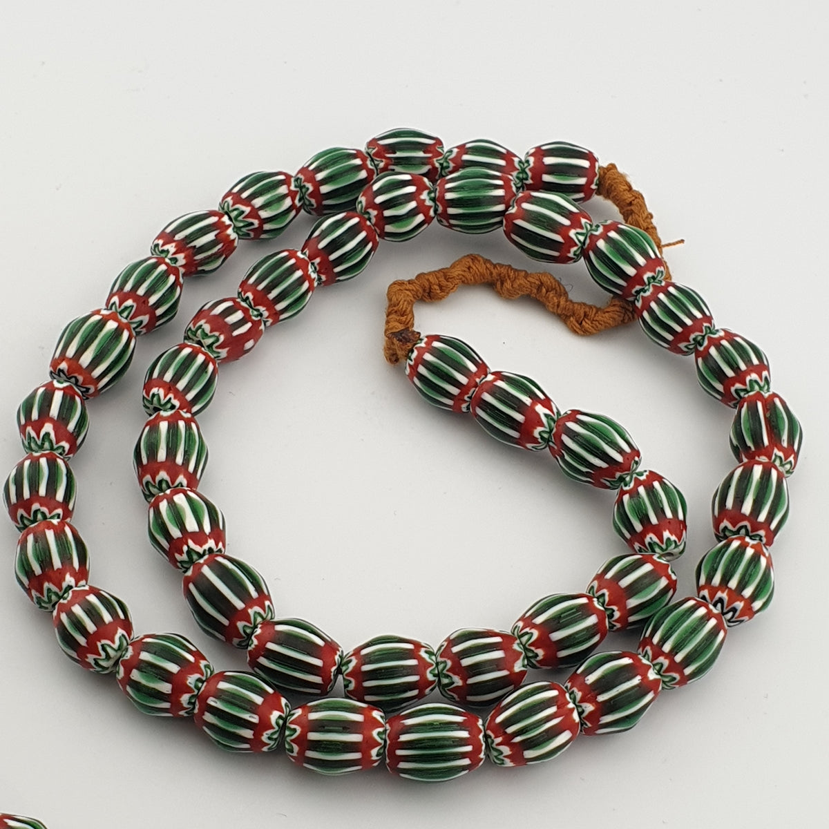 Vintage Venetian Chevron Glass Beads: Red, White, and Blue - 22 Inch Strand