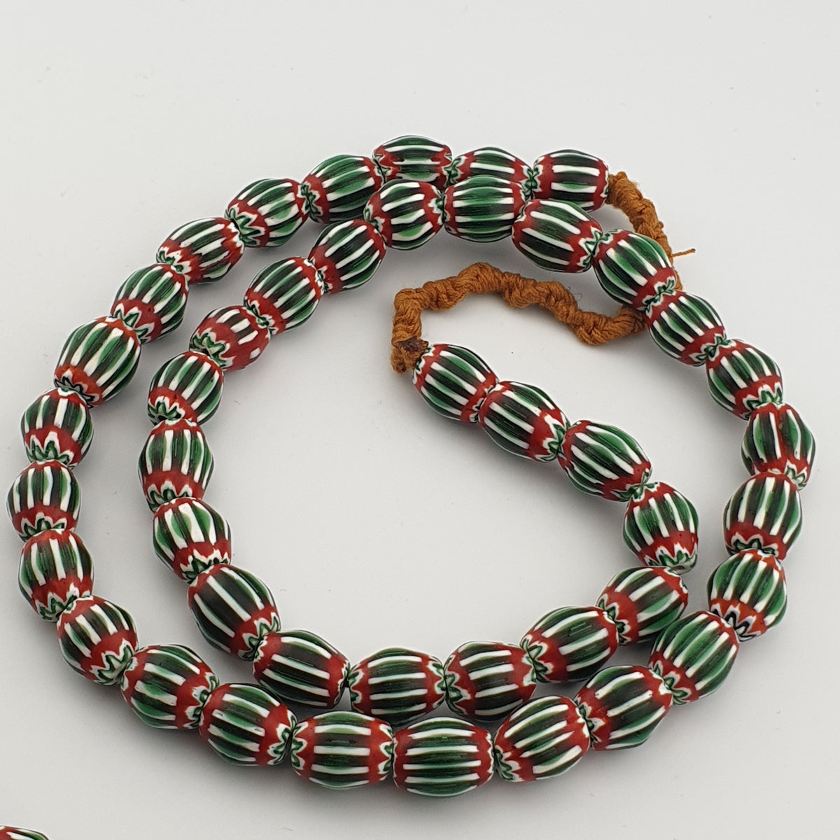 Vintage Venetian Chevron Glass Beads: Red, White, and Blue - 22 Inch Strand