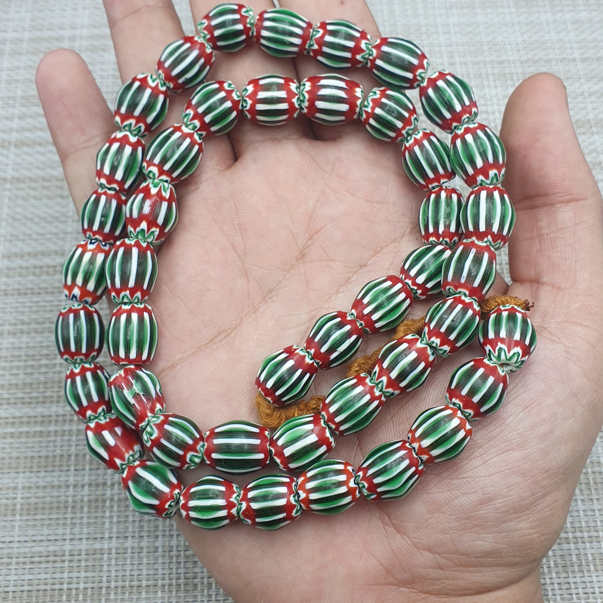 Vintage Venetian Chevron Glass Beads: Red, White, and Blue - 22 Inch Strand