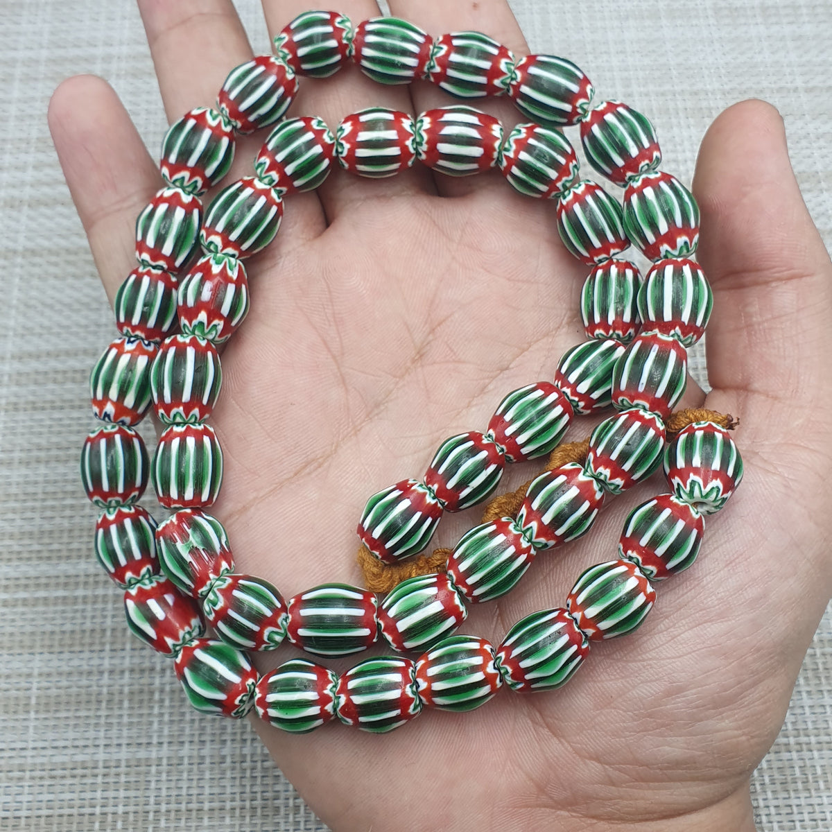 Vintage Venetian Chevron Glass Beads: Red, White, and Blue - 22 Inch Strand