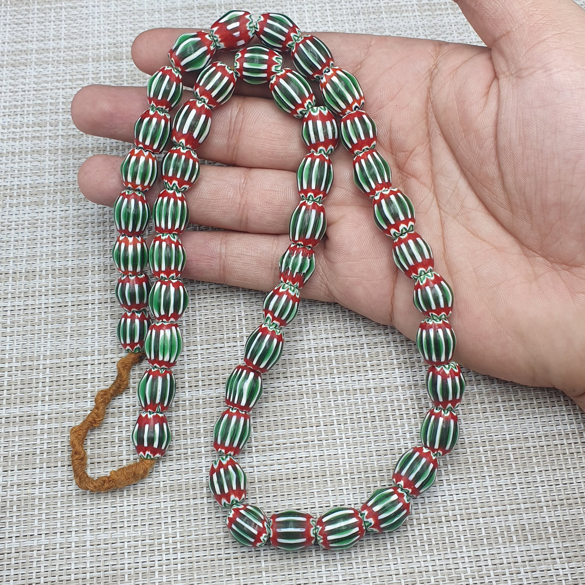 Vintage Venetian Chevron Glass Beads: Red, White, and Blue - 22 Inch Strand