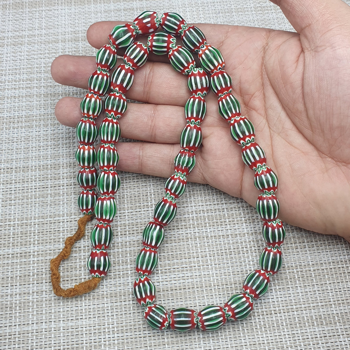Vintage Venetian Chevron Glass Beads: Red, White, and Blue - 22 Inch Strand