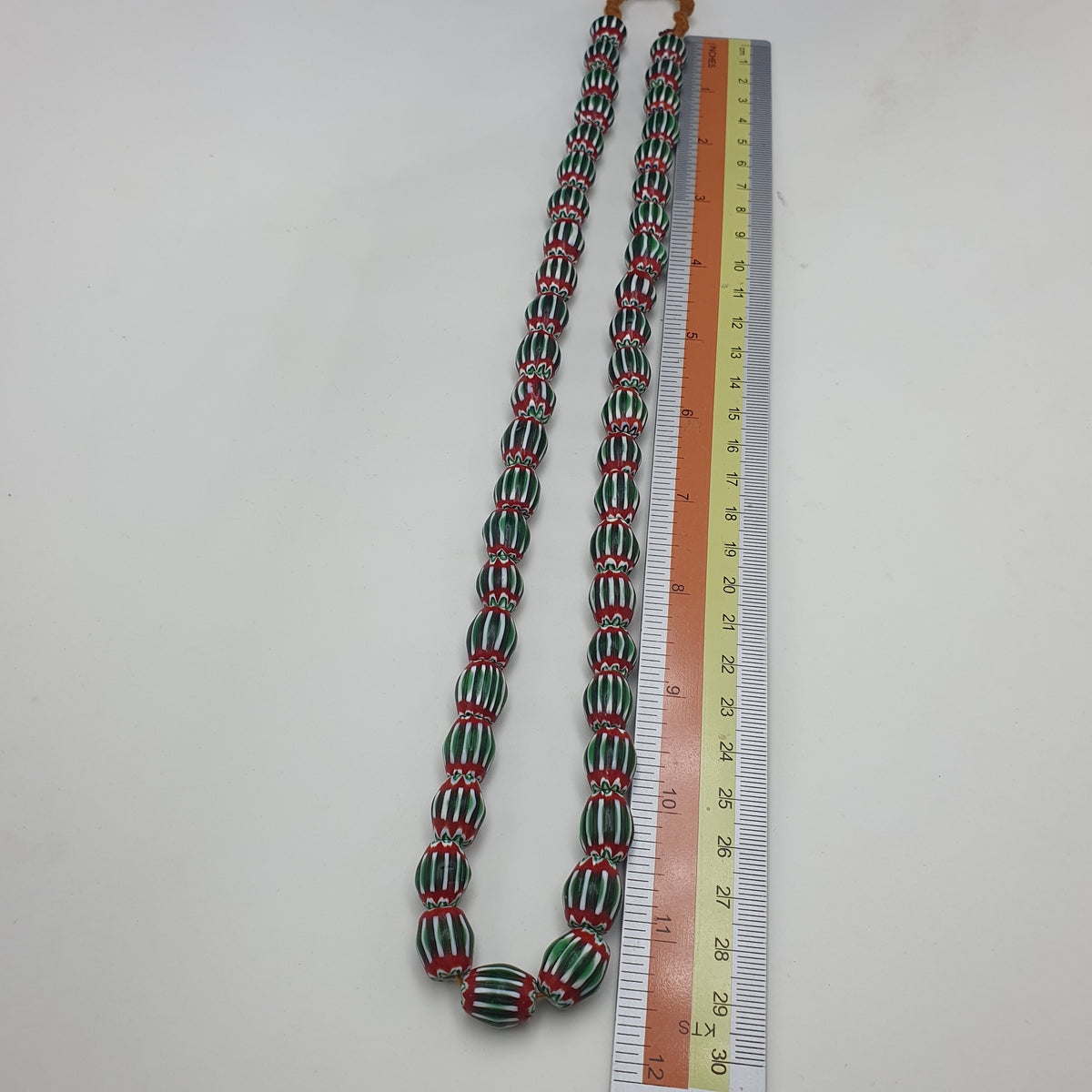 Vintage Venetian Chevron Glass Beads: Red, White, and Blue - 22 Inch Strand