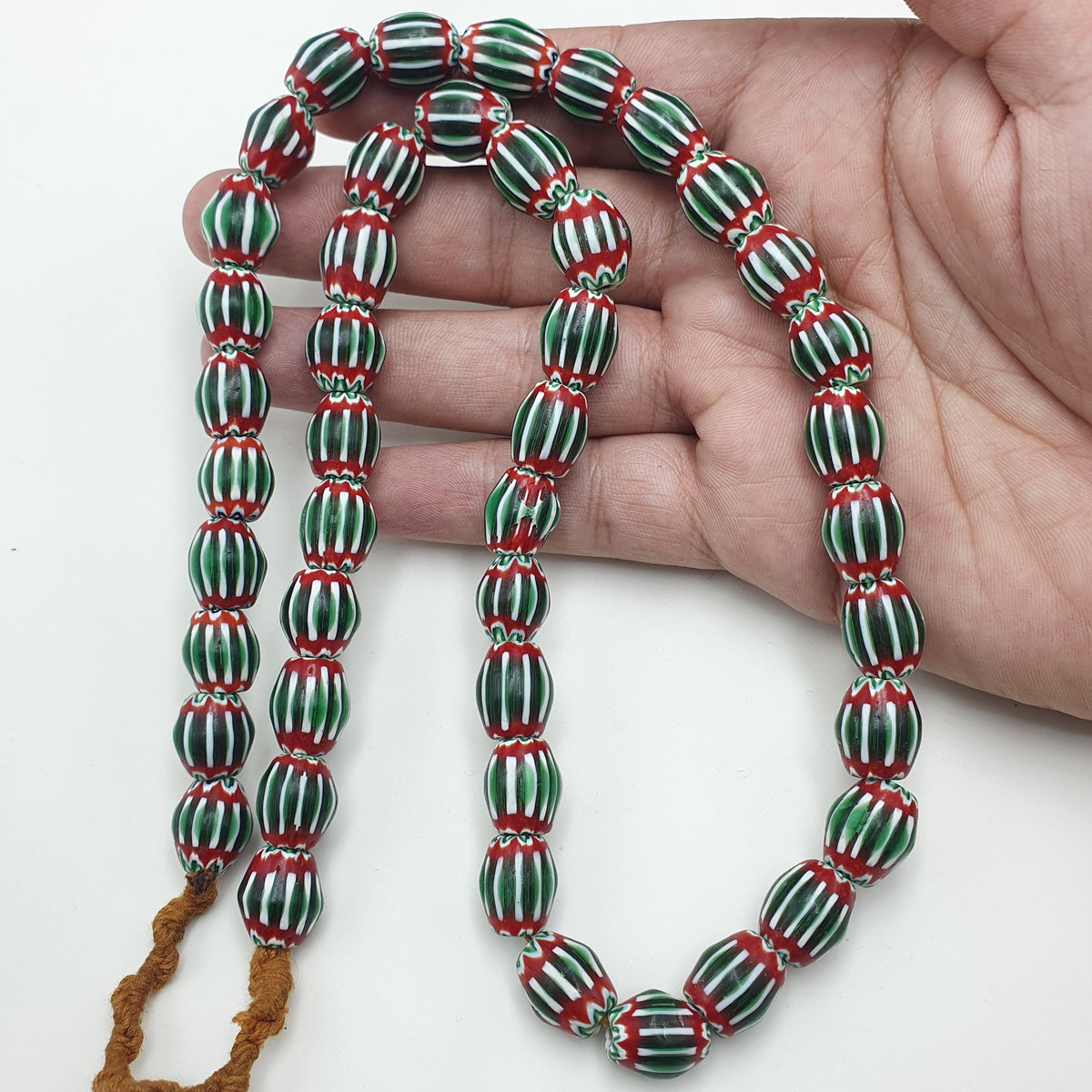 Vintage Venetian Chevron Glass Beads: Red, White, and Blue - 22 Inch Strand