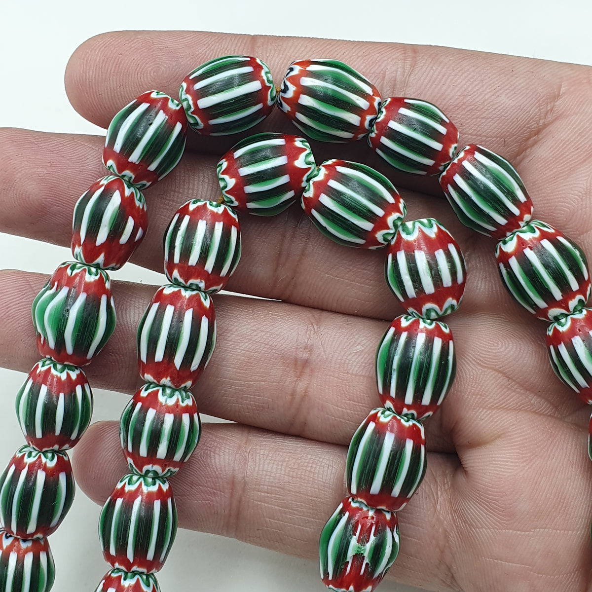 Vintage Venetian Chevron Glass Beads: Red, White, and Blue - 22 Inch Strand