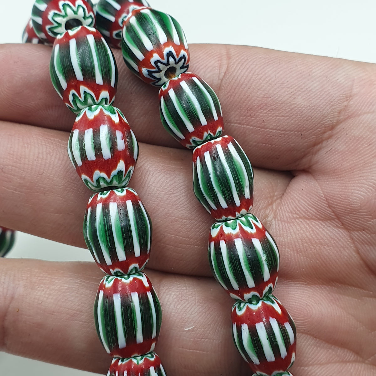 Vintage Venetian Chevron Glass Beads: Red, White, and Blue - 22 Inch Strand