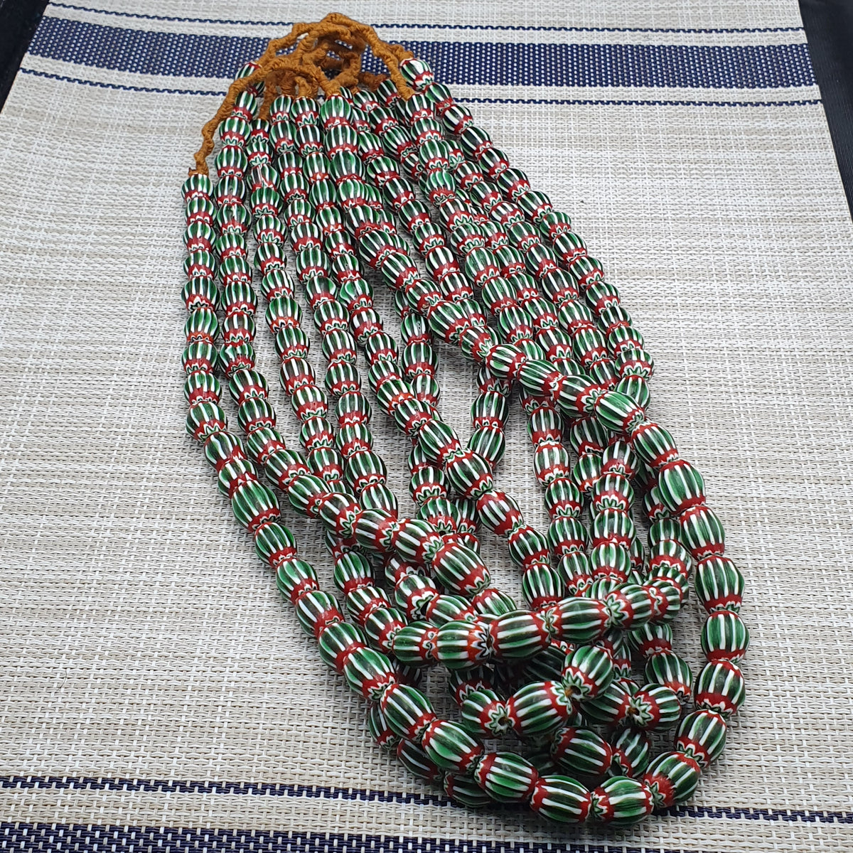 Vintage Venetian Chevron Glass Beads: Red, White, and Blue - 22 Inch Strand