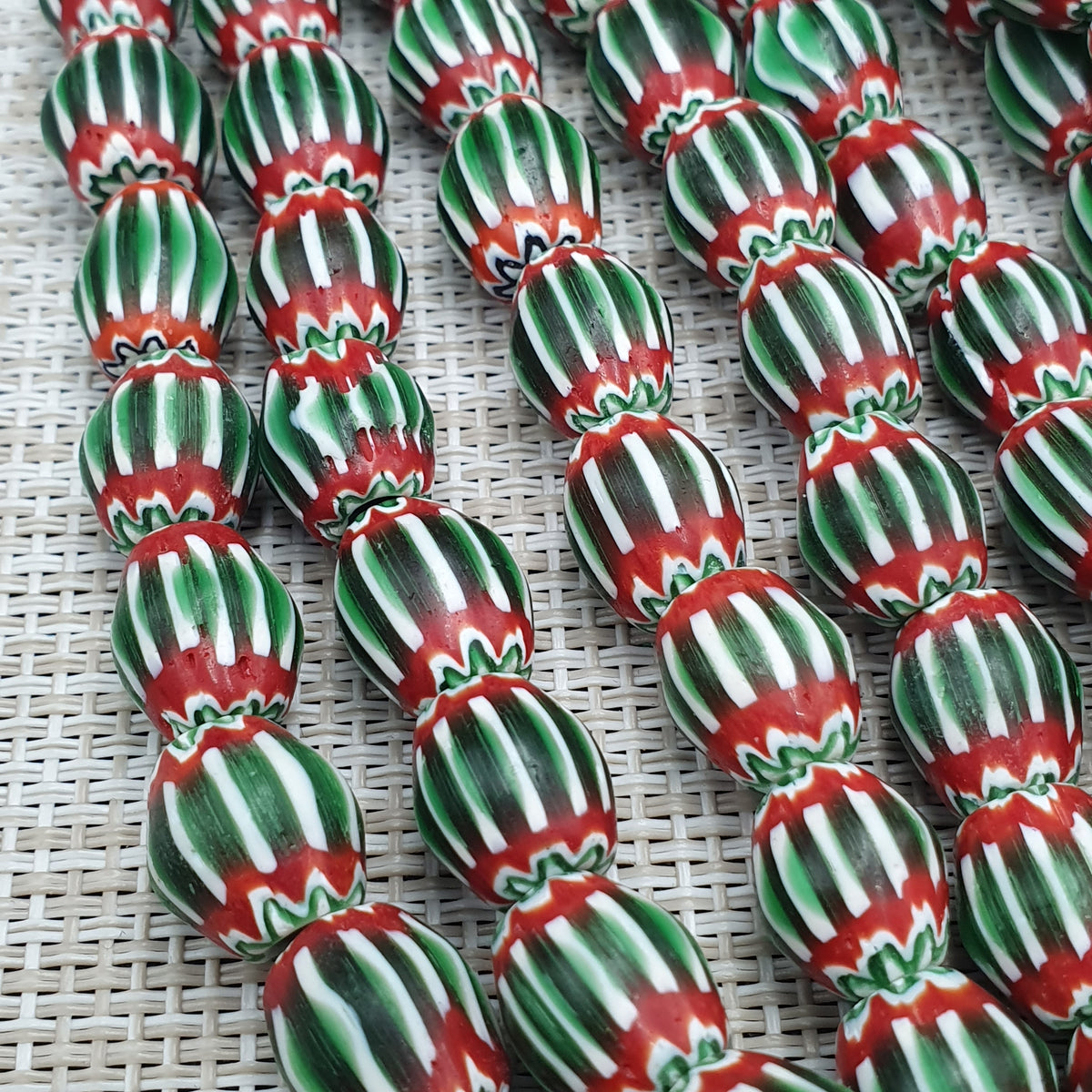 Vintage Venetian Chevron Glass Beads: Red, White, and Blue - 22 Inch Strand