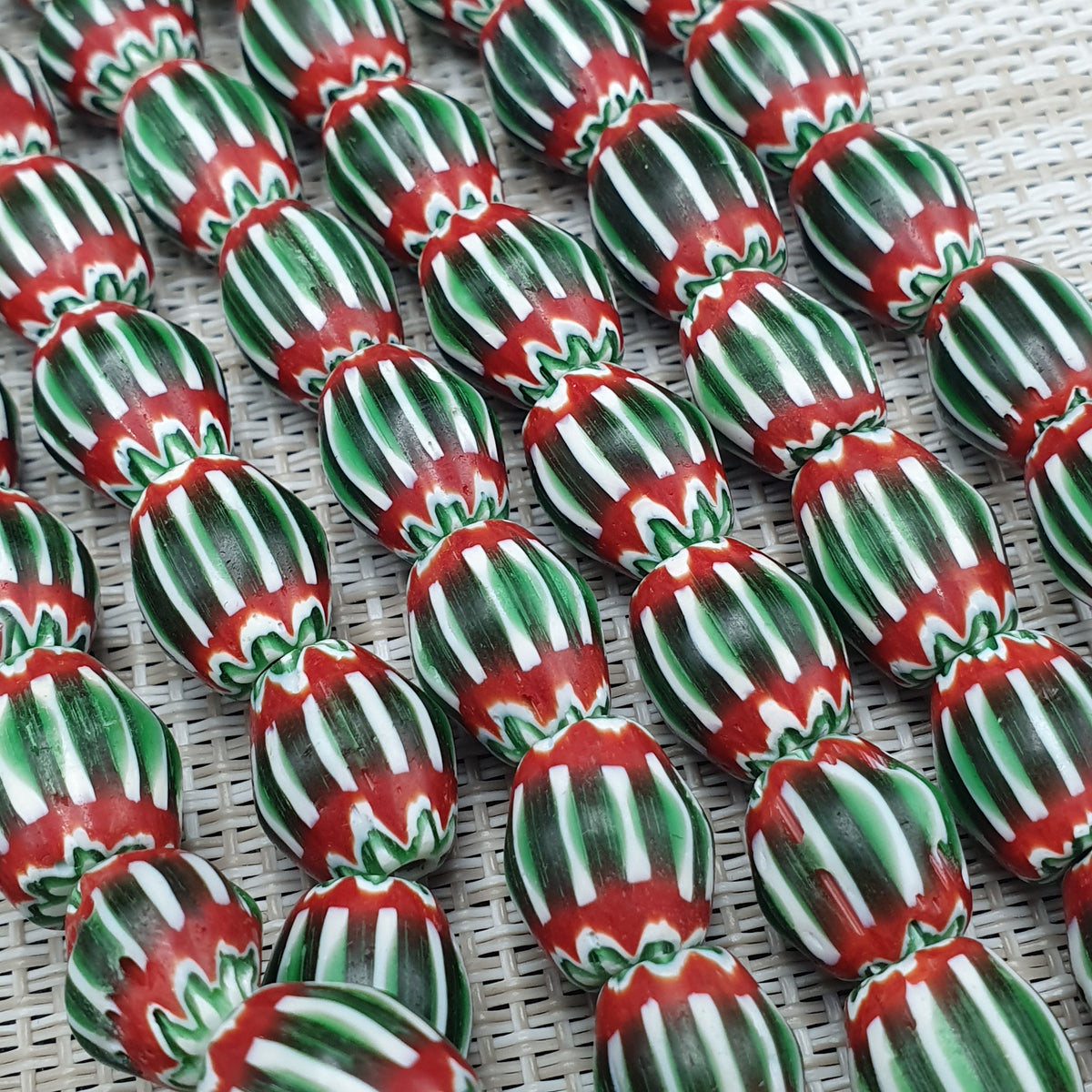 Vintage Venetian Chevron Glass Beads: Red, White, and Blue - 22 Inch Strand