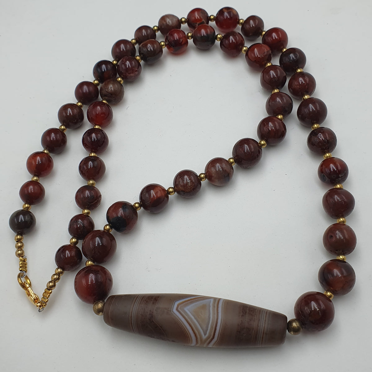 Collier de perles Agate Cornaline Agate Souleïmani naturelle antique