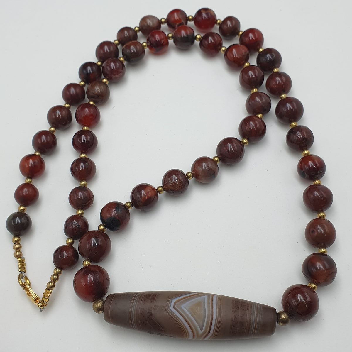 Collier de perles Agate Cornaline Agate Souleïmani naturelle antique