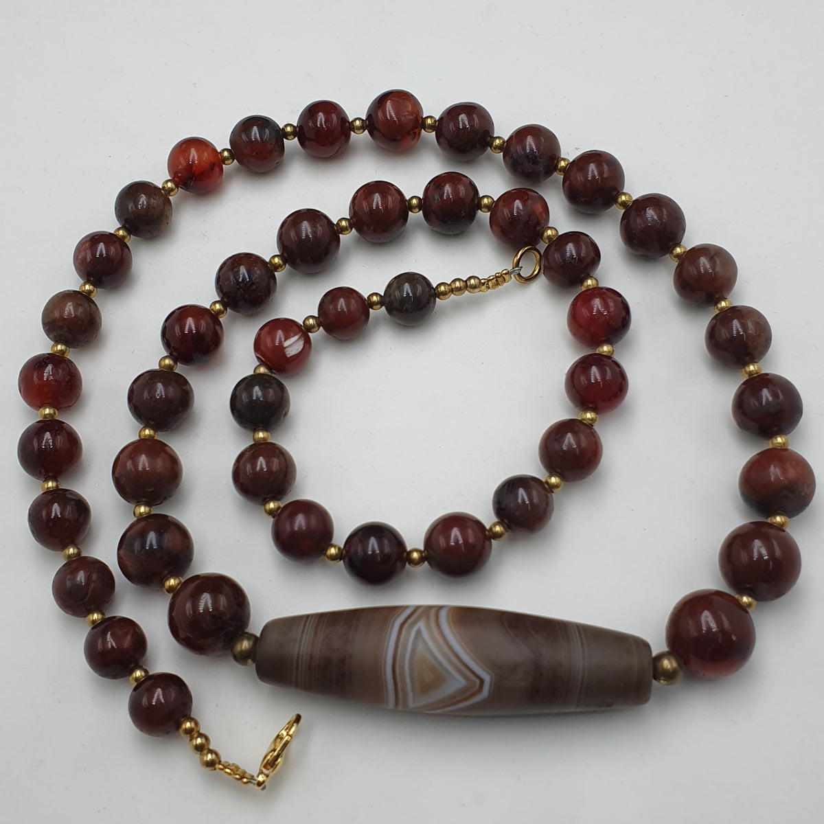 Collier de perles Agate Cornaline Agate Souleïmani naturelle antique
