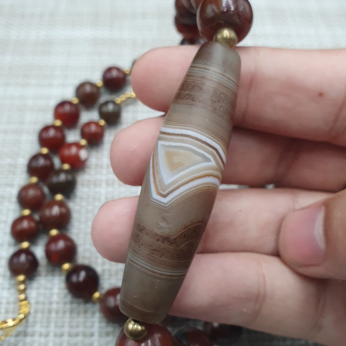 Collier de perles Agate Cornaline Agate Souleïmani naturelle antique