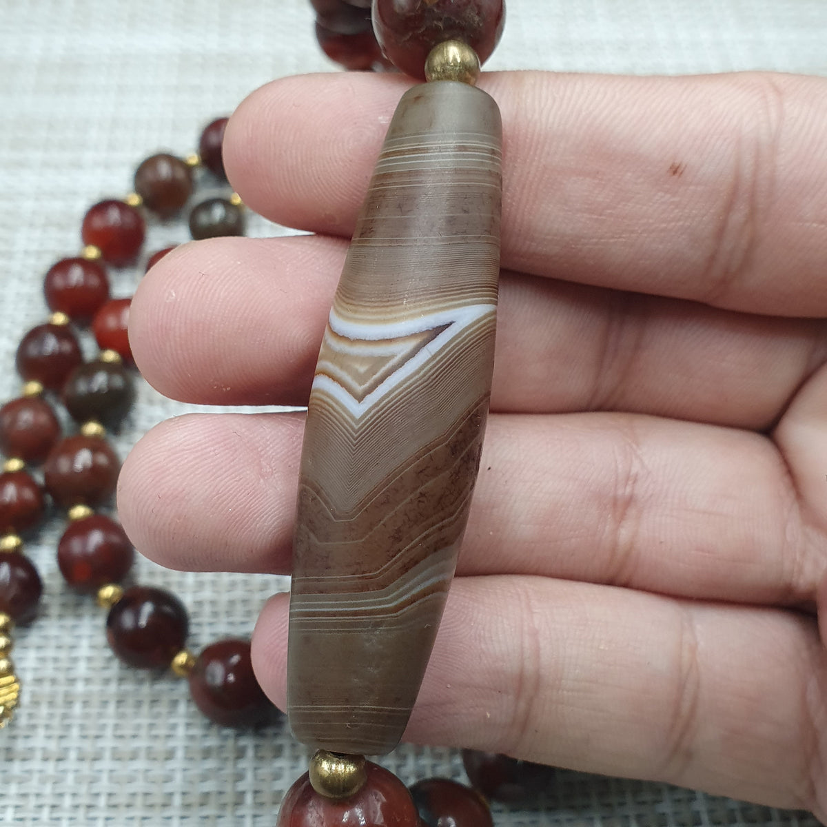 Collier de perles Agate Cornaline Agate Souleïmani naturelle antique