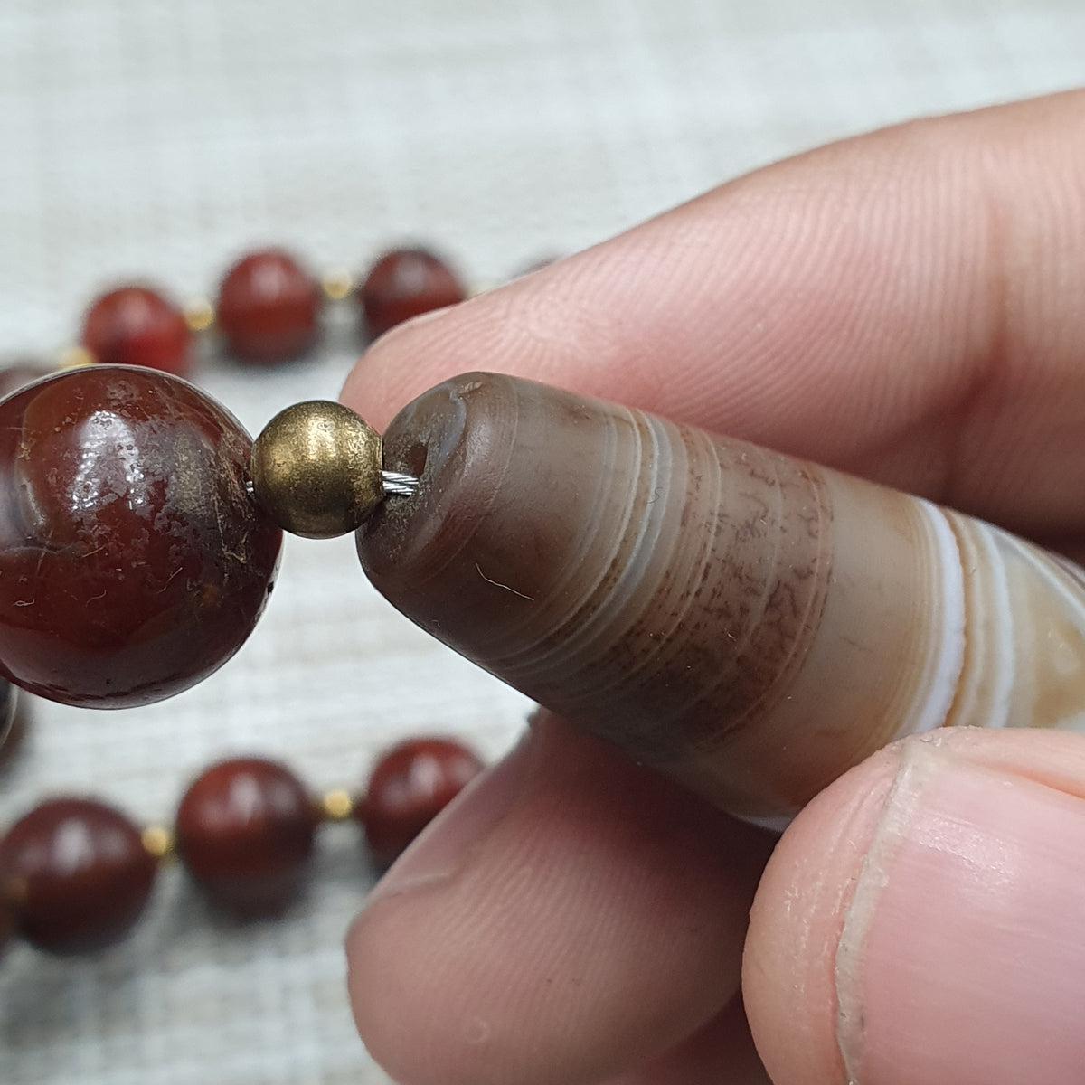 Collier de perles Agate Cornaline Agate Souleïmani naturelle antique