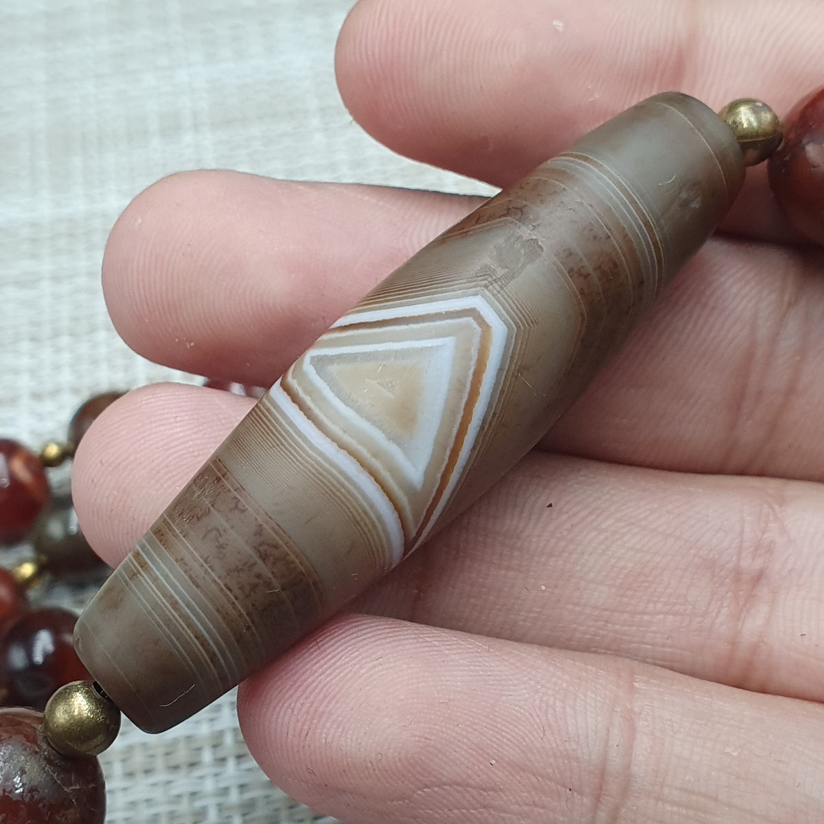 Collier de perles Agate Cornaline Agate Souleïmani naturelle antique