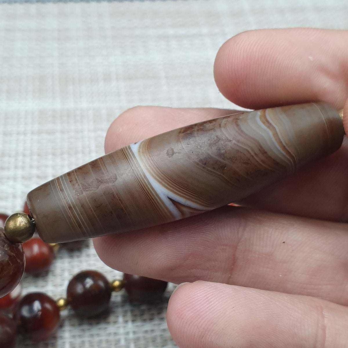Collier de perles Agate Cornaline Agate Souleïmani naturelle antique