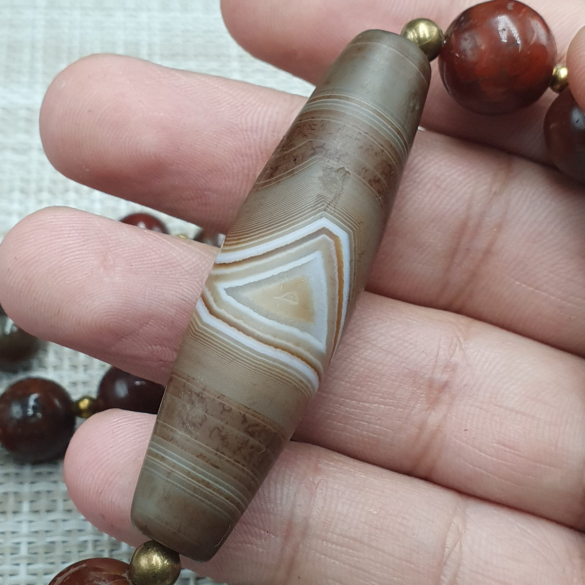 Collier de perles Agate Cornaline Agate Souleïmani naturelle antique