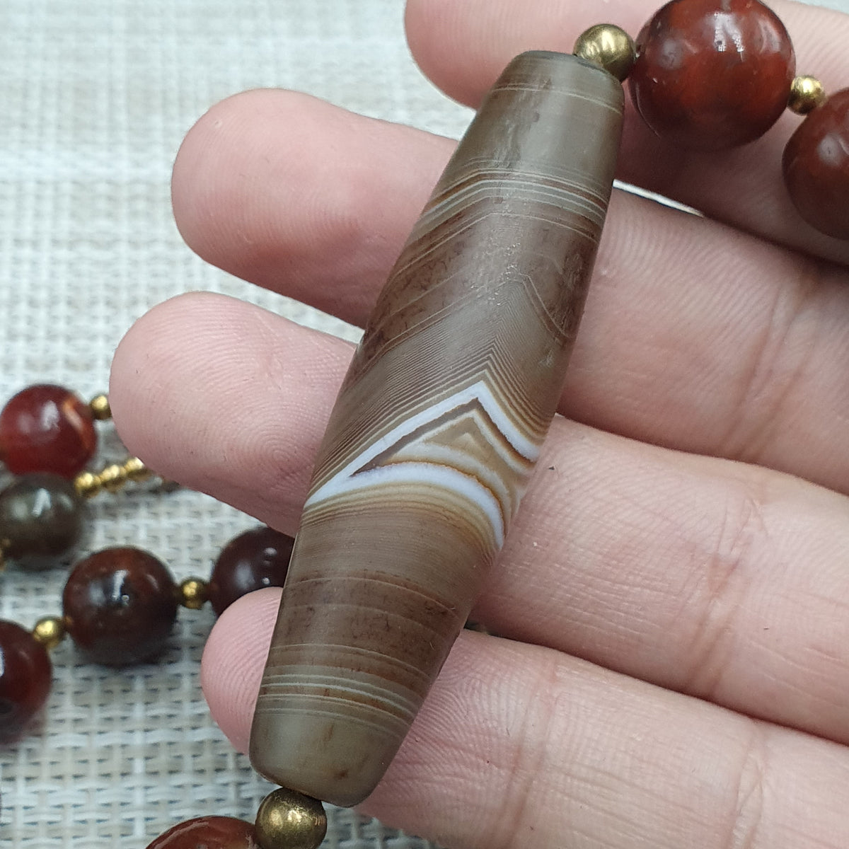 Collier de perles Agate Cornaline Agate Souleïmani naturelle antique