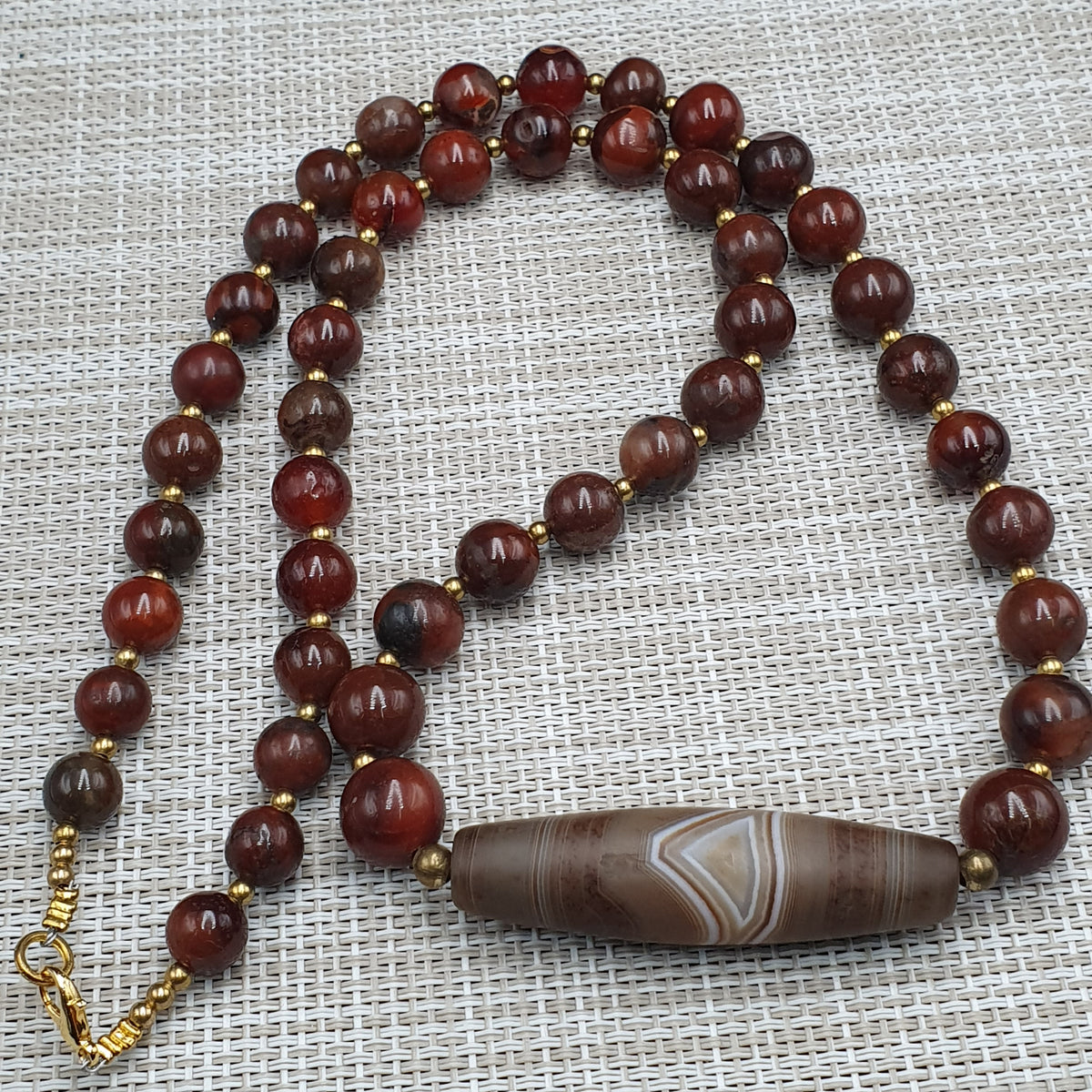 Collier de perles Agate Cornaline Agate Souleïmani naturelle antique