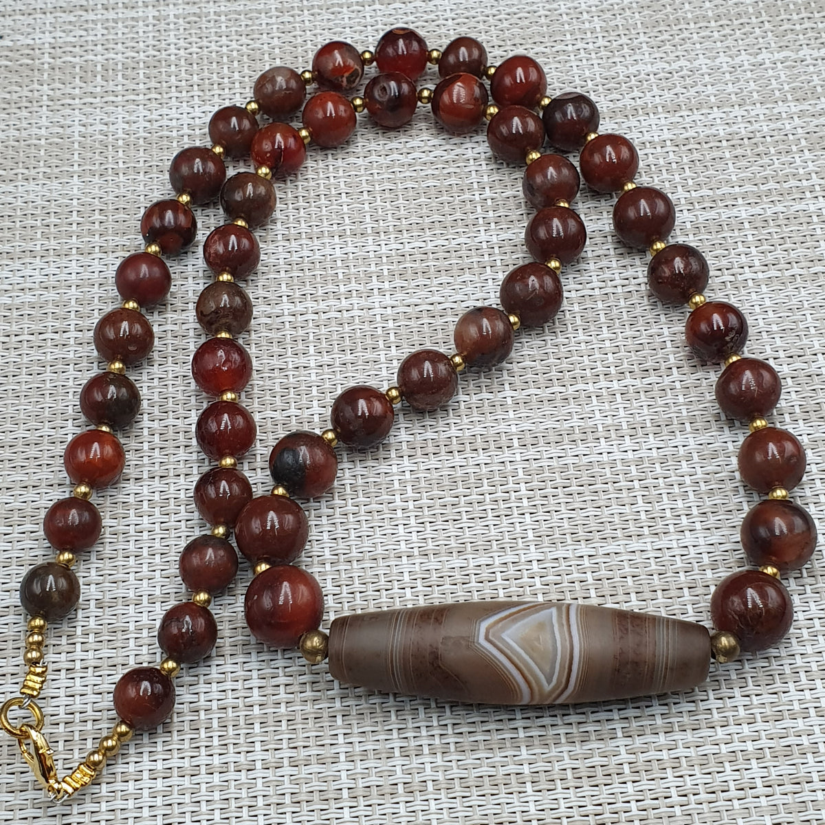 Collier de perles Agate Cornaline Agate Souleïmani naturelle antique