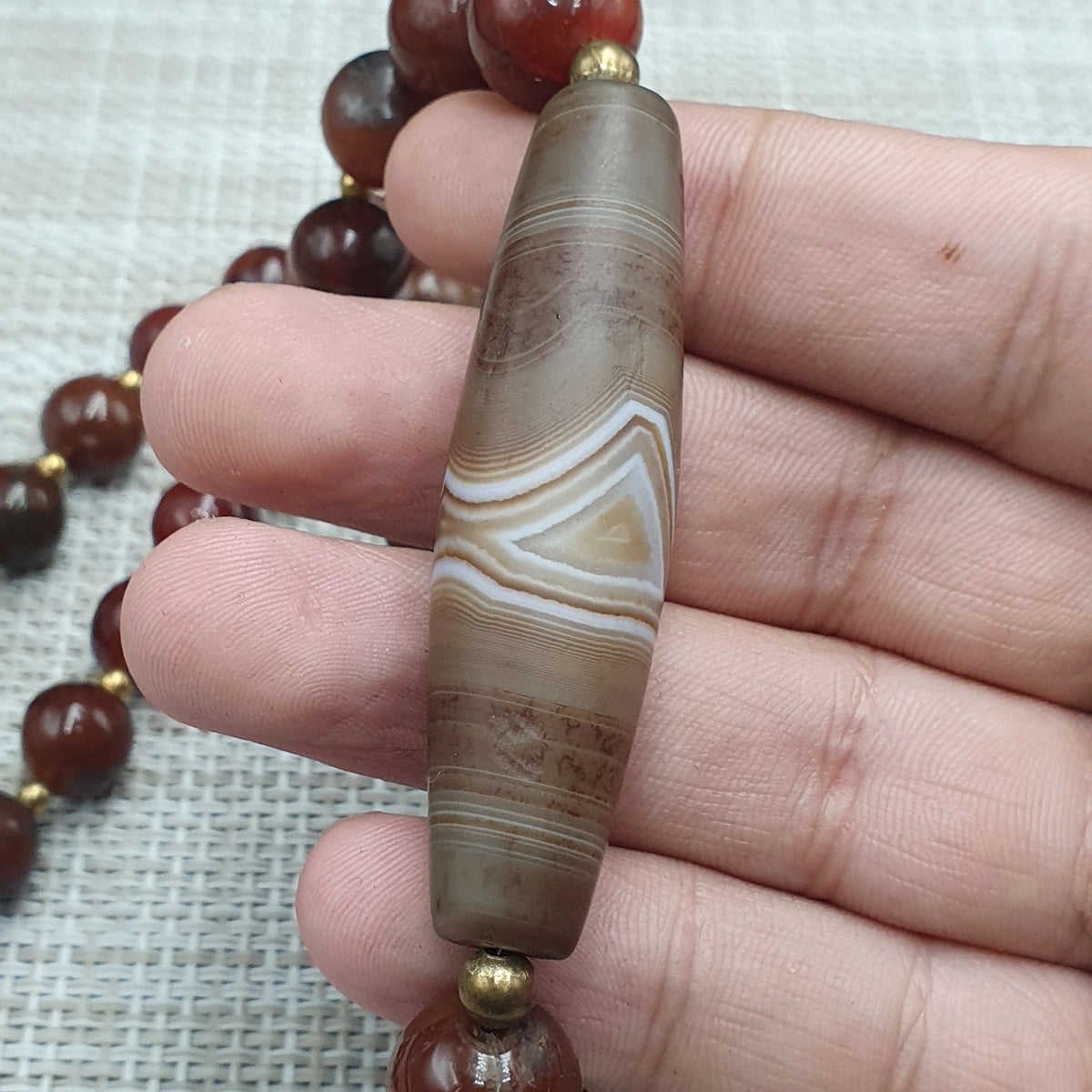 Collier de perles Agate Cornaline Agate Souleïmani naturelle antique