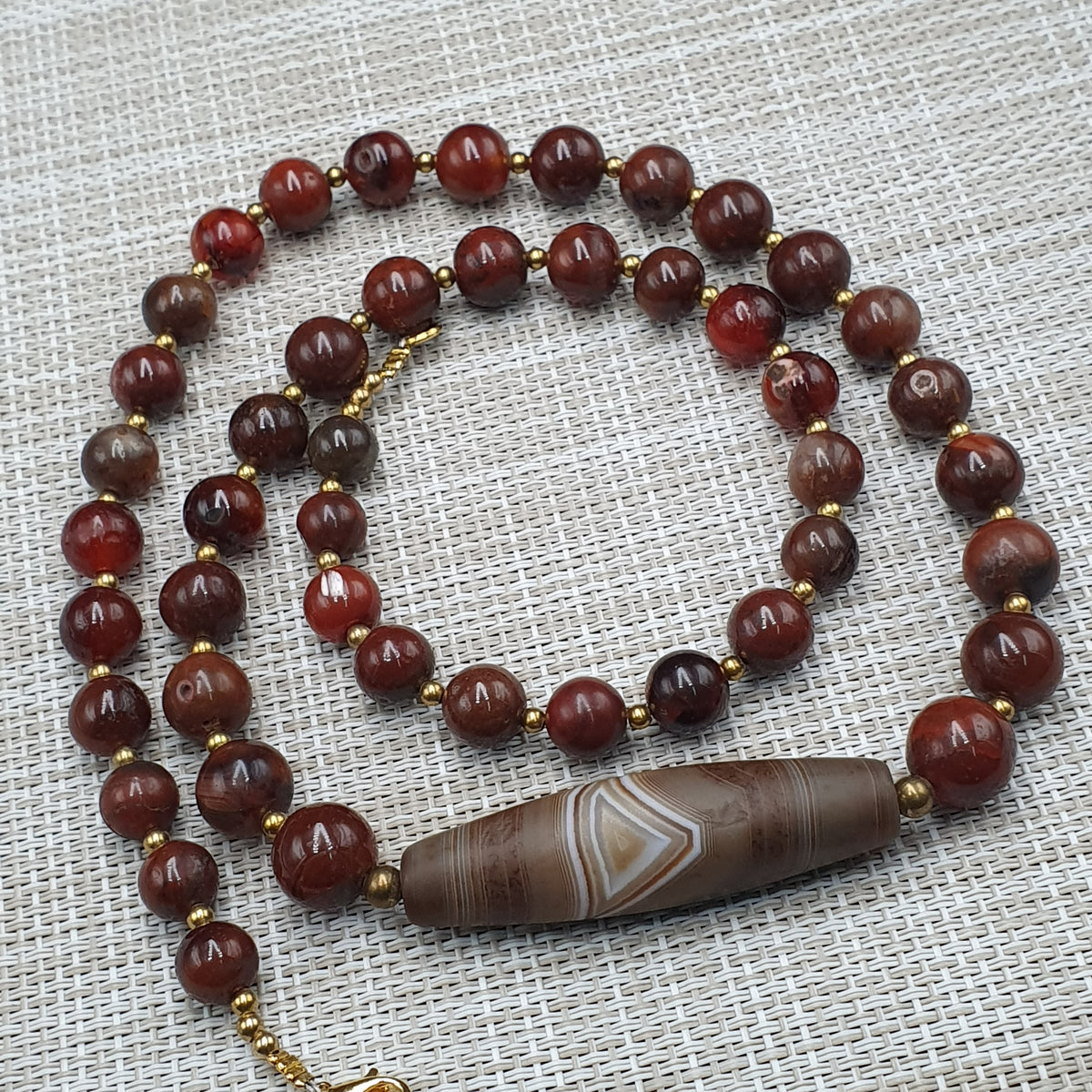 Collier de perles Agate Cornaline Agate Souleïmani naturelle antique