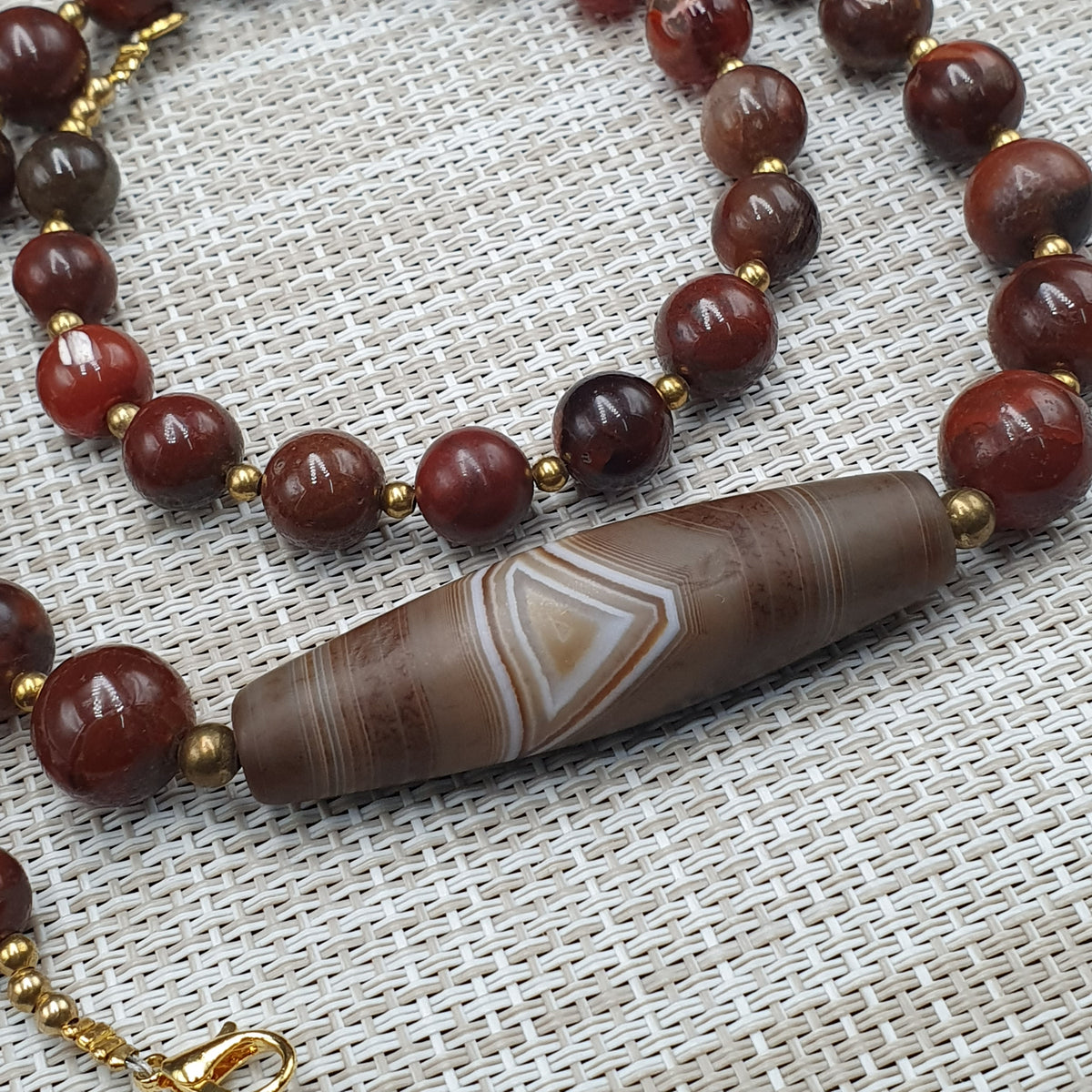 Collier de perles Agate Cornaline Agate Souleïmani naturelle antique