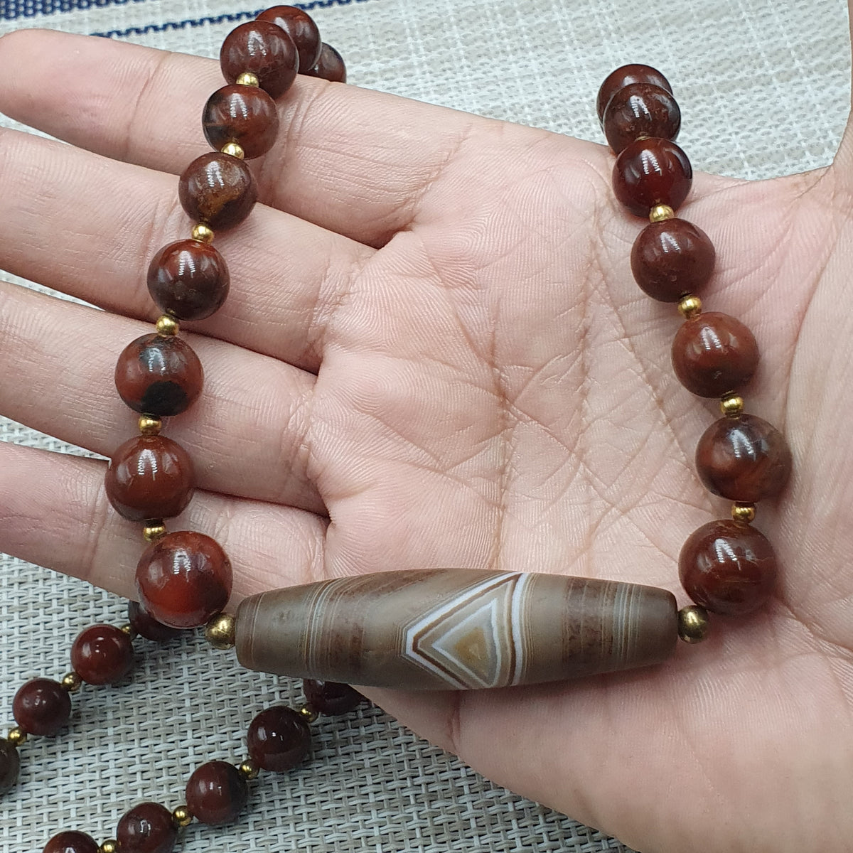 Collier de perles Agate Cornaline Agate Souleïmani naturelle antique