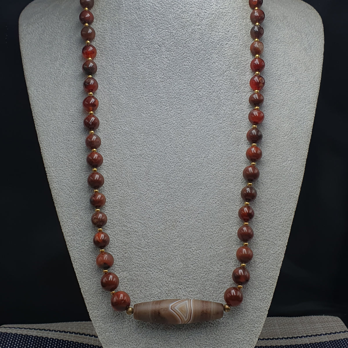 Collier de perles Agate Cornaline Agate Souleïmani naturelle antique