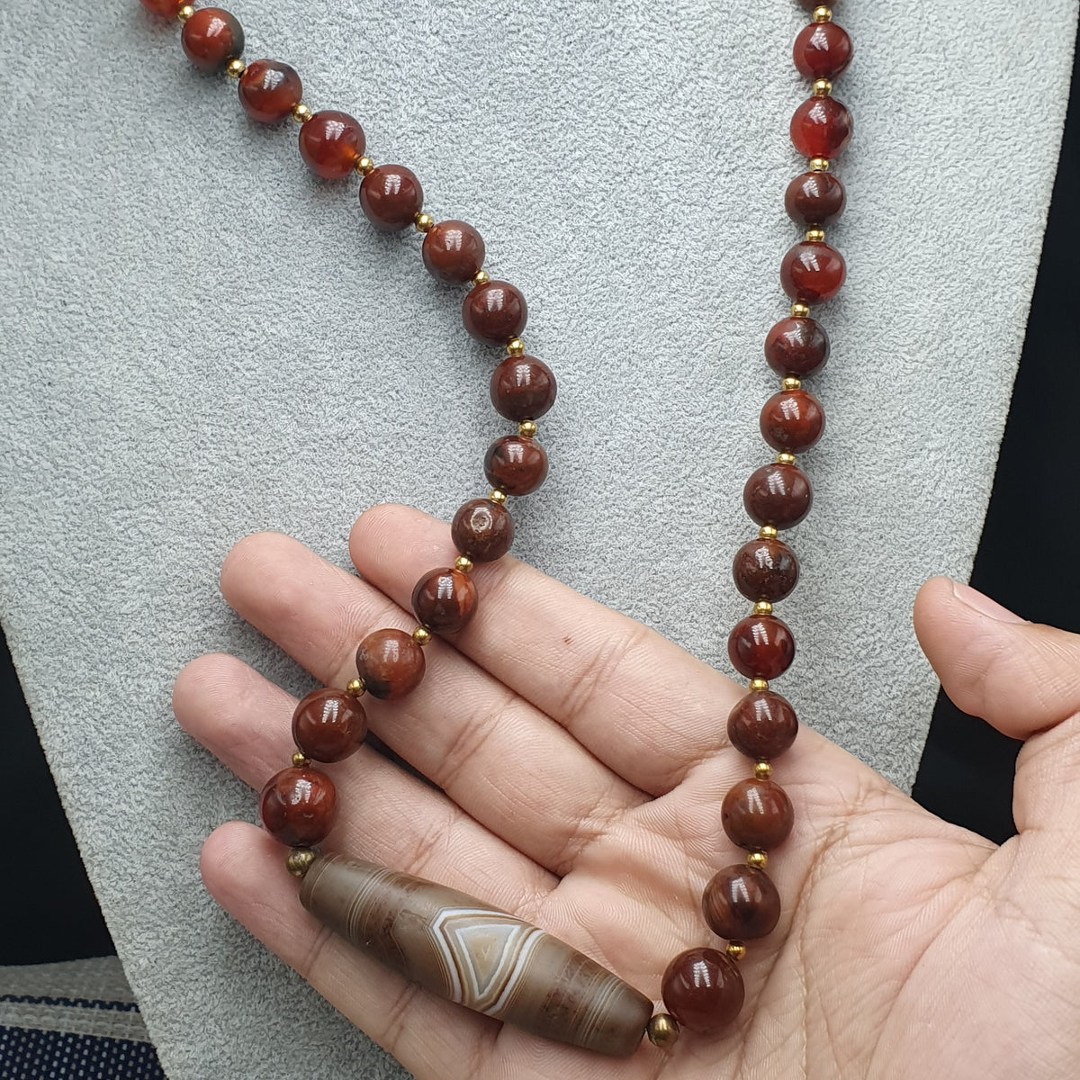 Collier de perles Agate Cornaline Agate Souleïmani naturelle antique