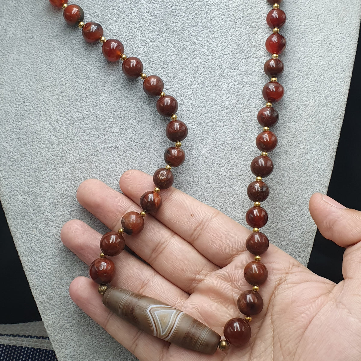 Collier de perles Agate Cornaline Agate Souleïmani naturelle antique