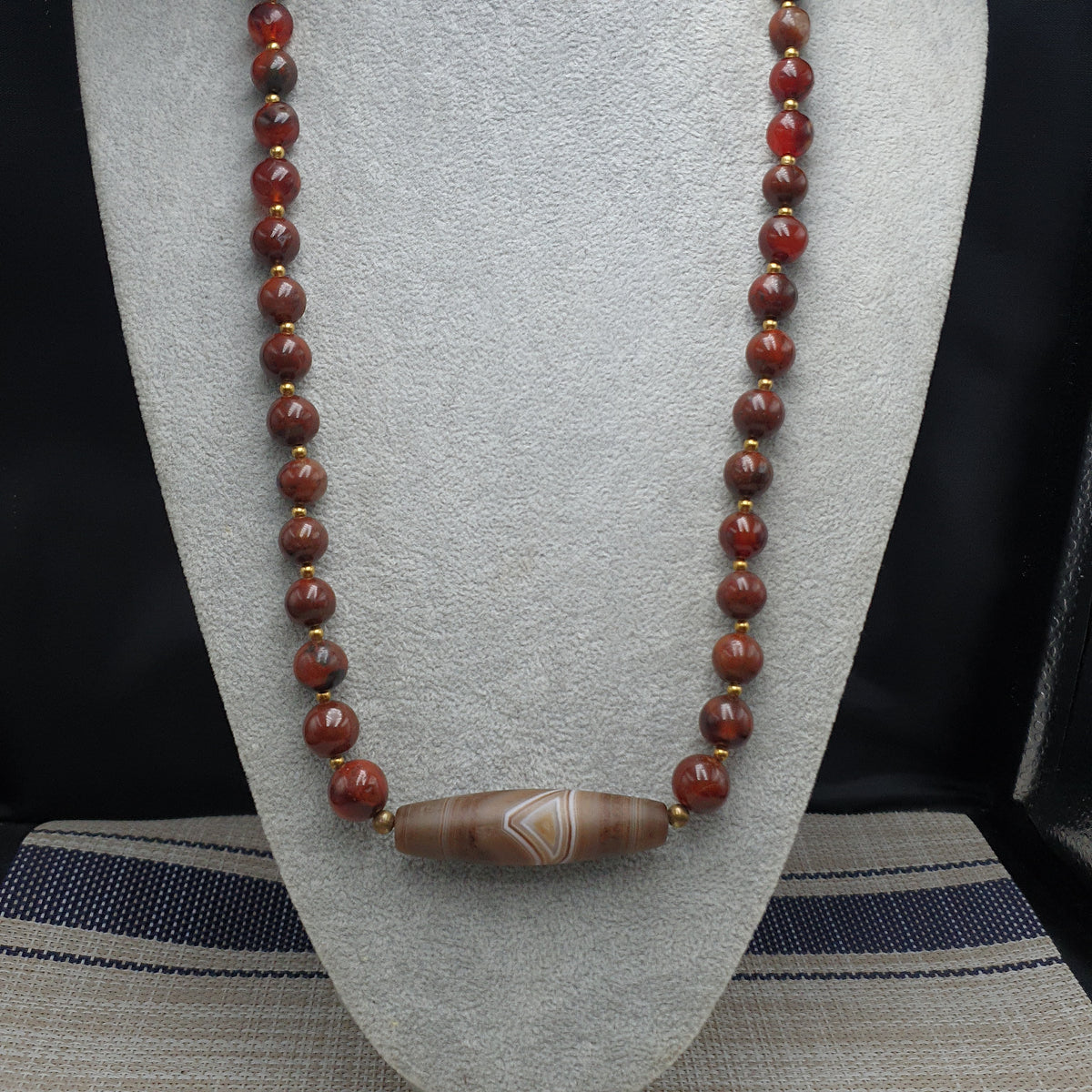 Collier de perles Agate Cornaline Agate Souleïmani naturelle antique