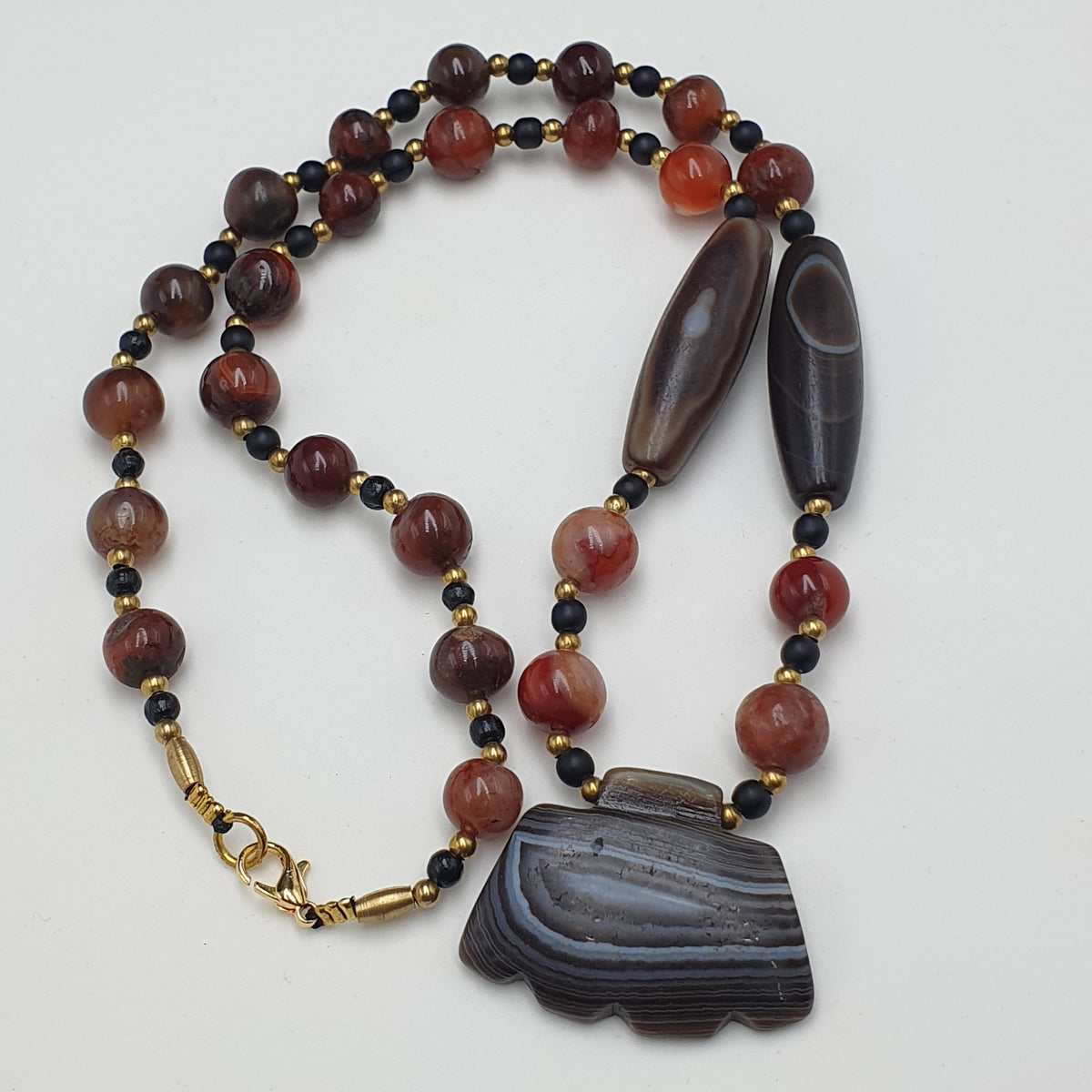 Vintage Suliemani Natural Eyes Agate With Carnelian Agate Beads Necklace