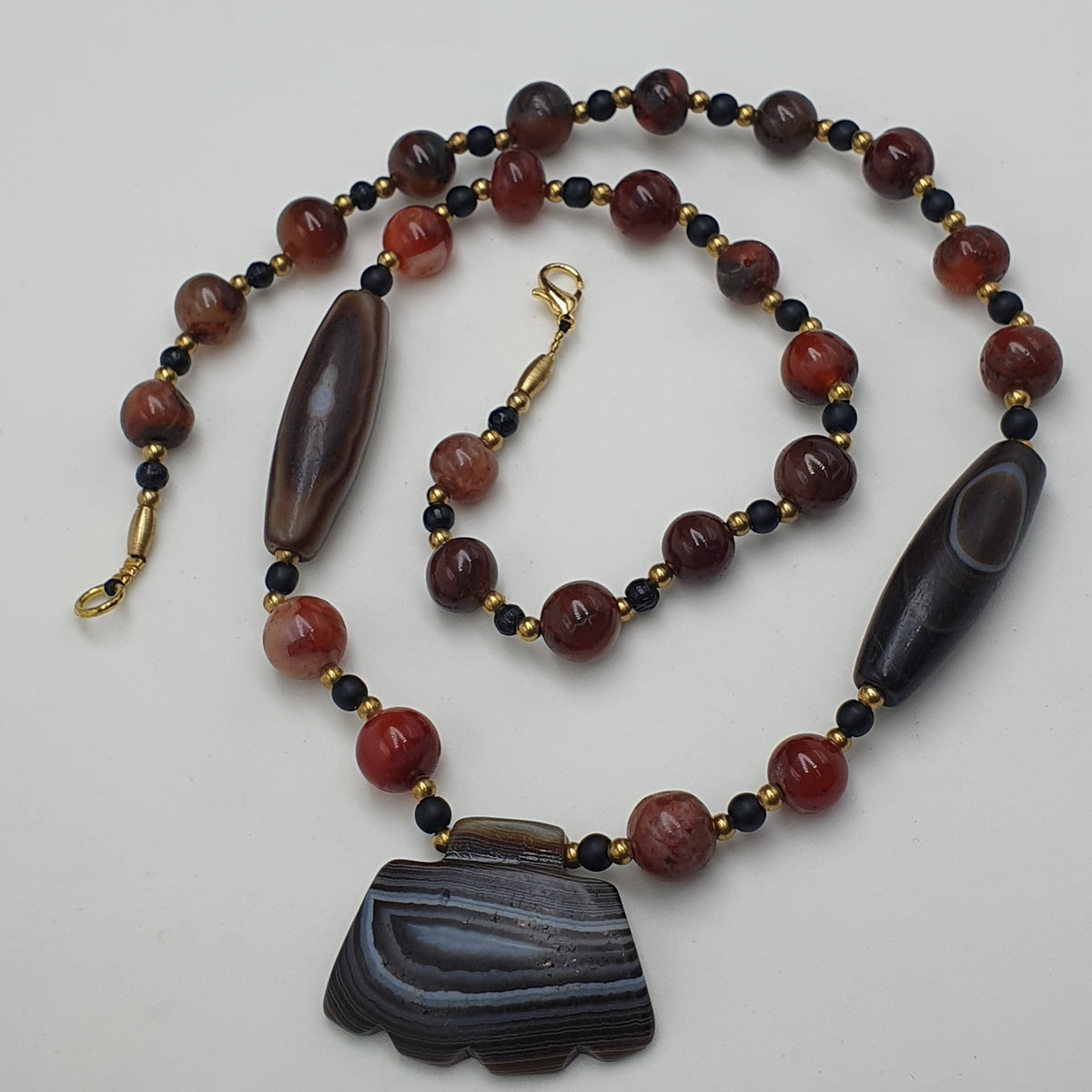 Vintage Suliemani Natural Eyes Agate With Carnelian Agate Beads Necklace
