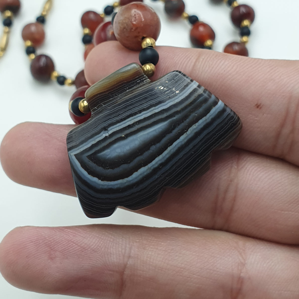 Vintage Suliemani Natural Eyes Agate With Carnelian Agate Beads Necklace